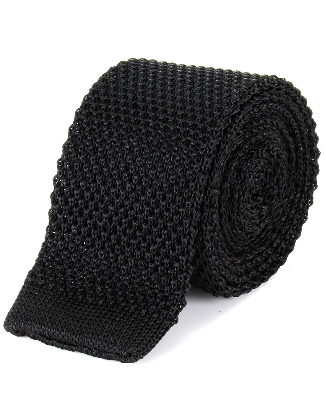 TOOTAL Mens Retro Mod Knitted Silk Tie in Black