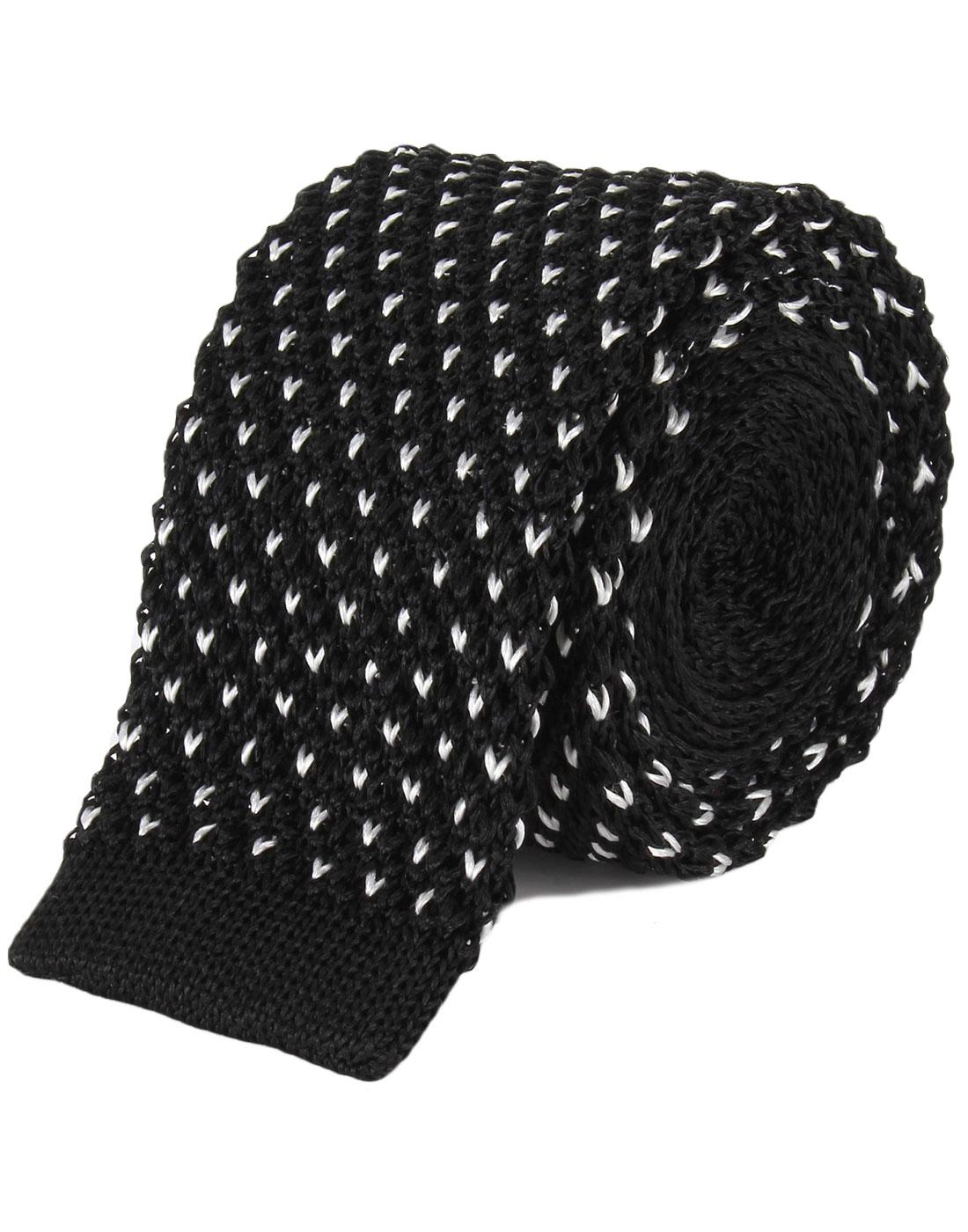 TOOTAL Retro Mod Knitted Dot Silk Tie in Black