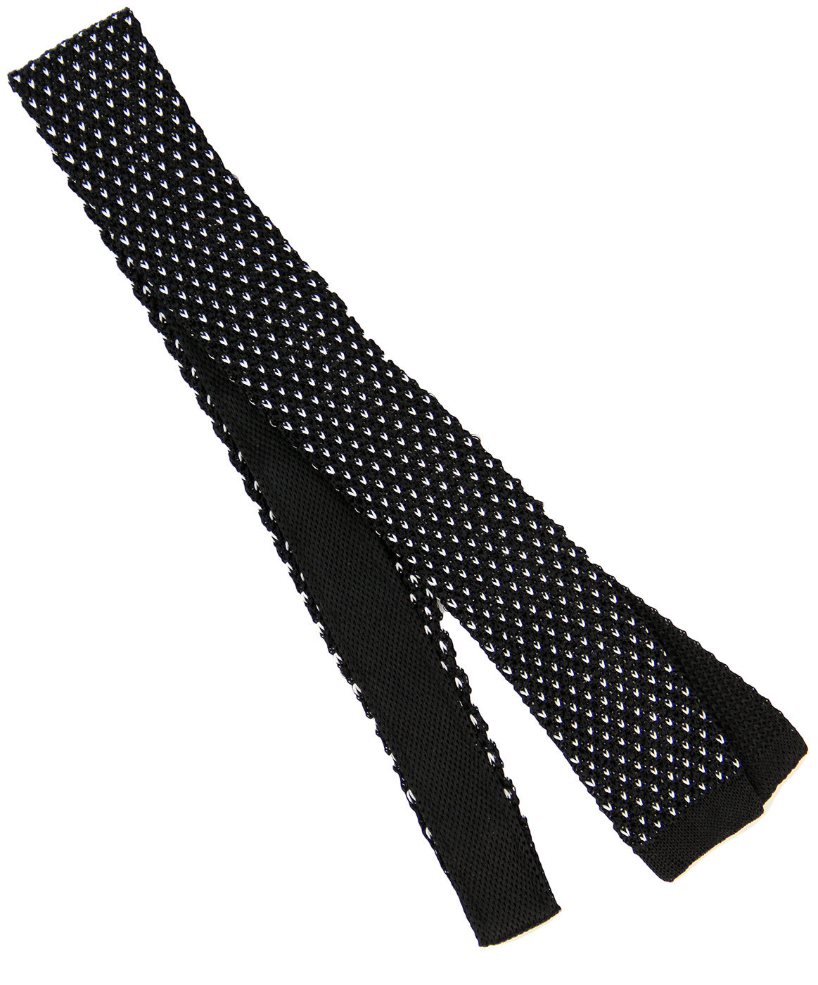 TOOTAL Retro 1960s Mod Silk Knitted Micro Dot Tie in Black