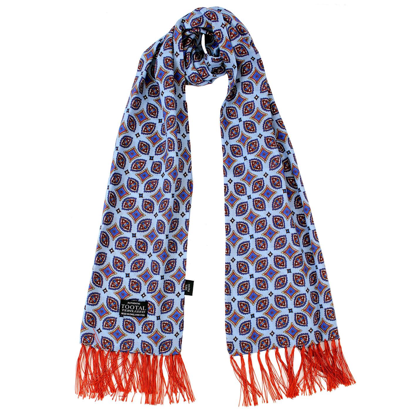 Tootal Blue Oval Geo Fringed Retro Mod Rayon Scarf