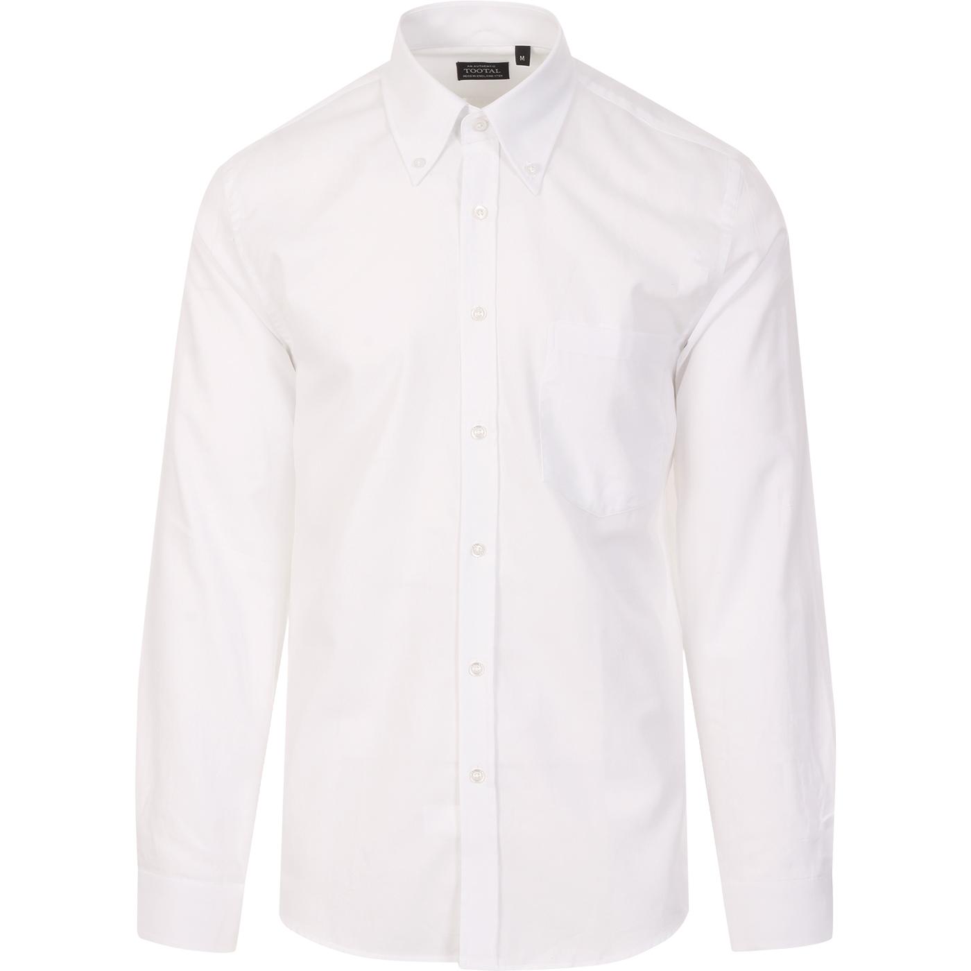TOOTAL 60s Mod Plain White Button Down Oxford Shirt