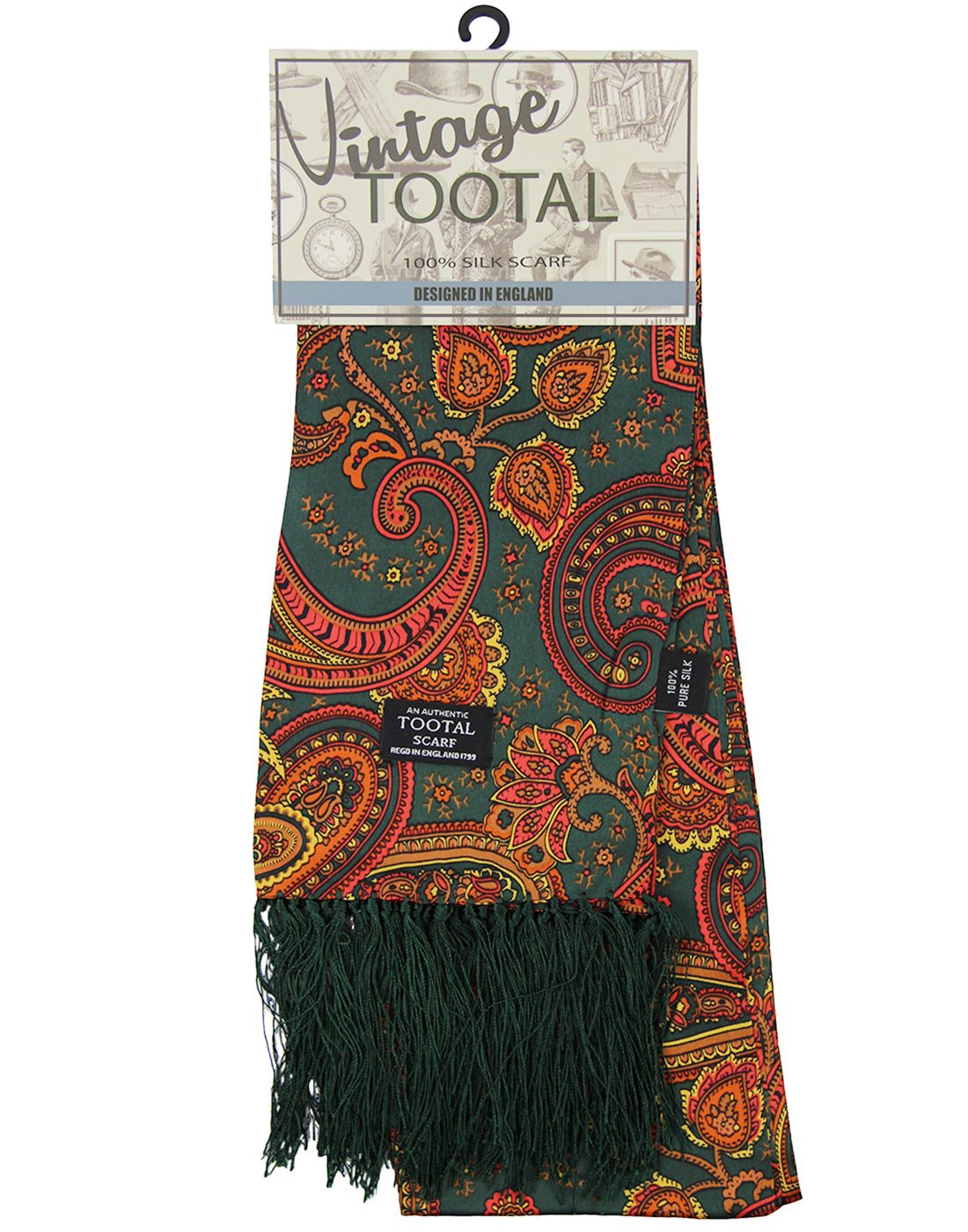 TOOTAL 1960s Retro Mod Floral Paisley Silk Scarf