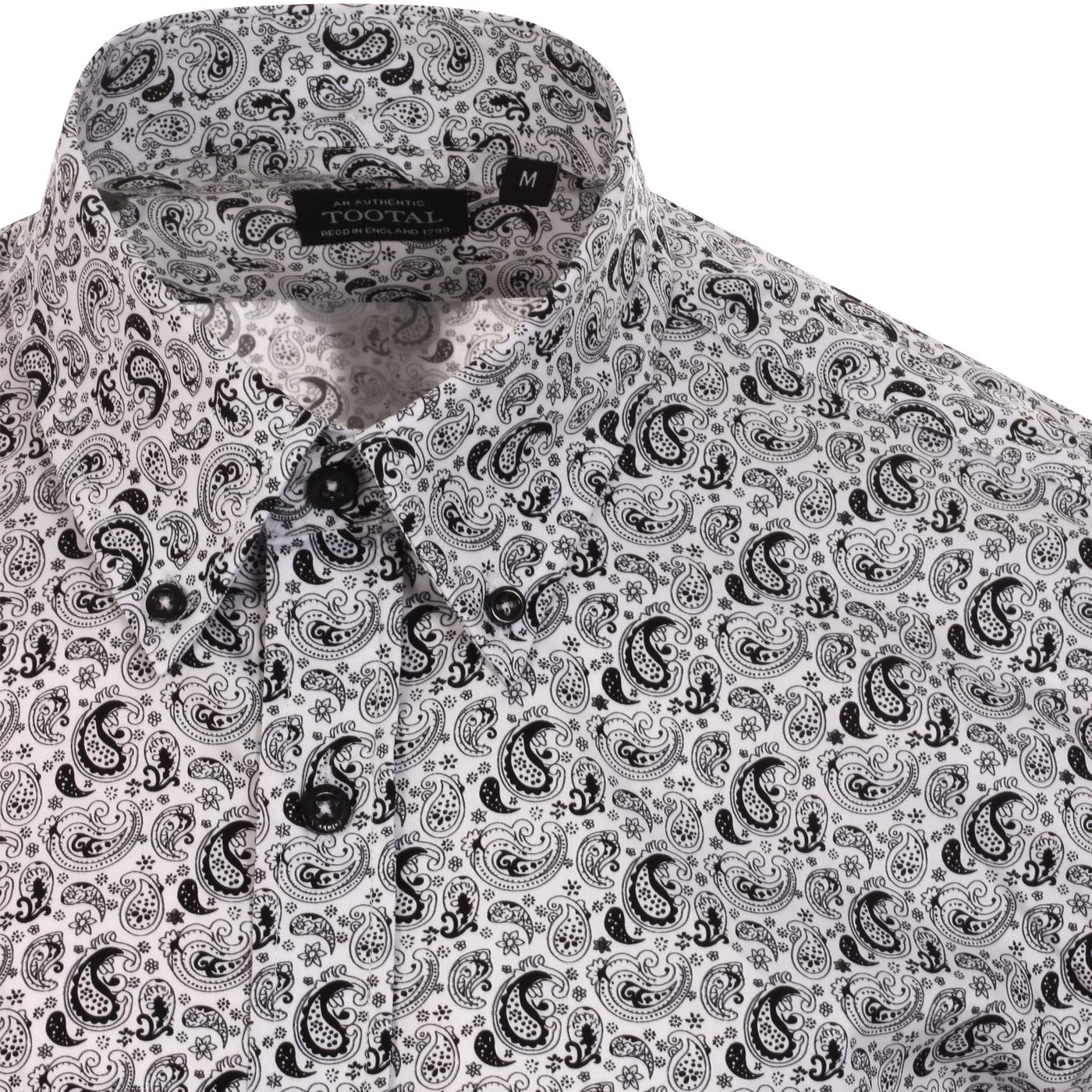 TOOTAL 60s Mod Paisley L/S Button Down Shirt in White/Black