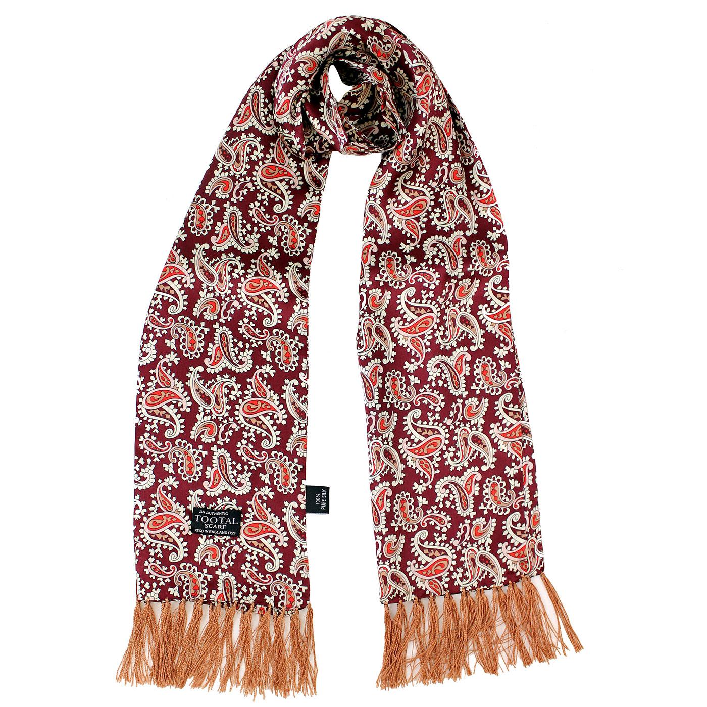 Tootal Wine Paisley Retro Mod Fringed Silk Scarf 
