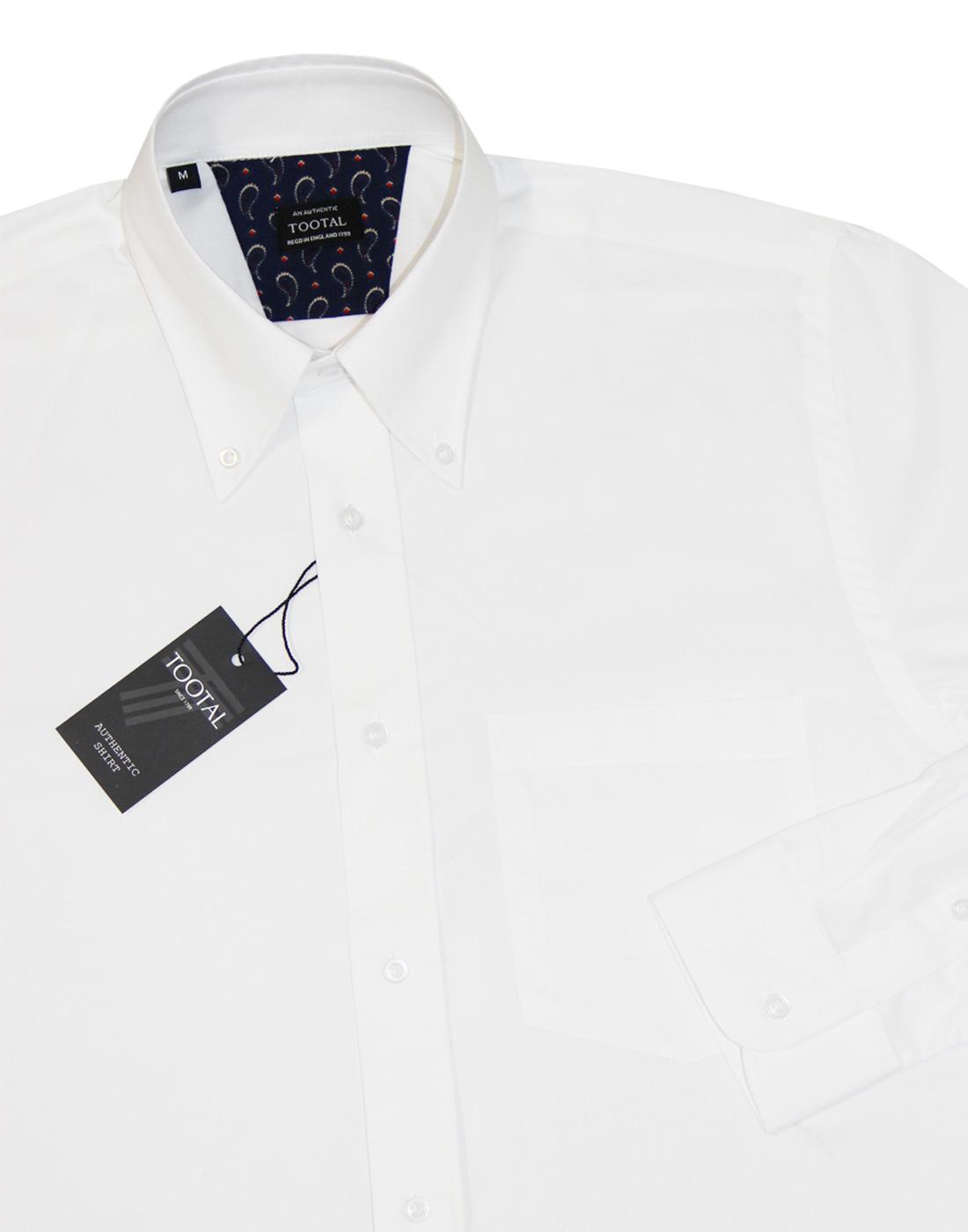 TOOTAL Men's 1960s Mod Ivy League Button Down Oxford Shirt White