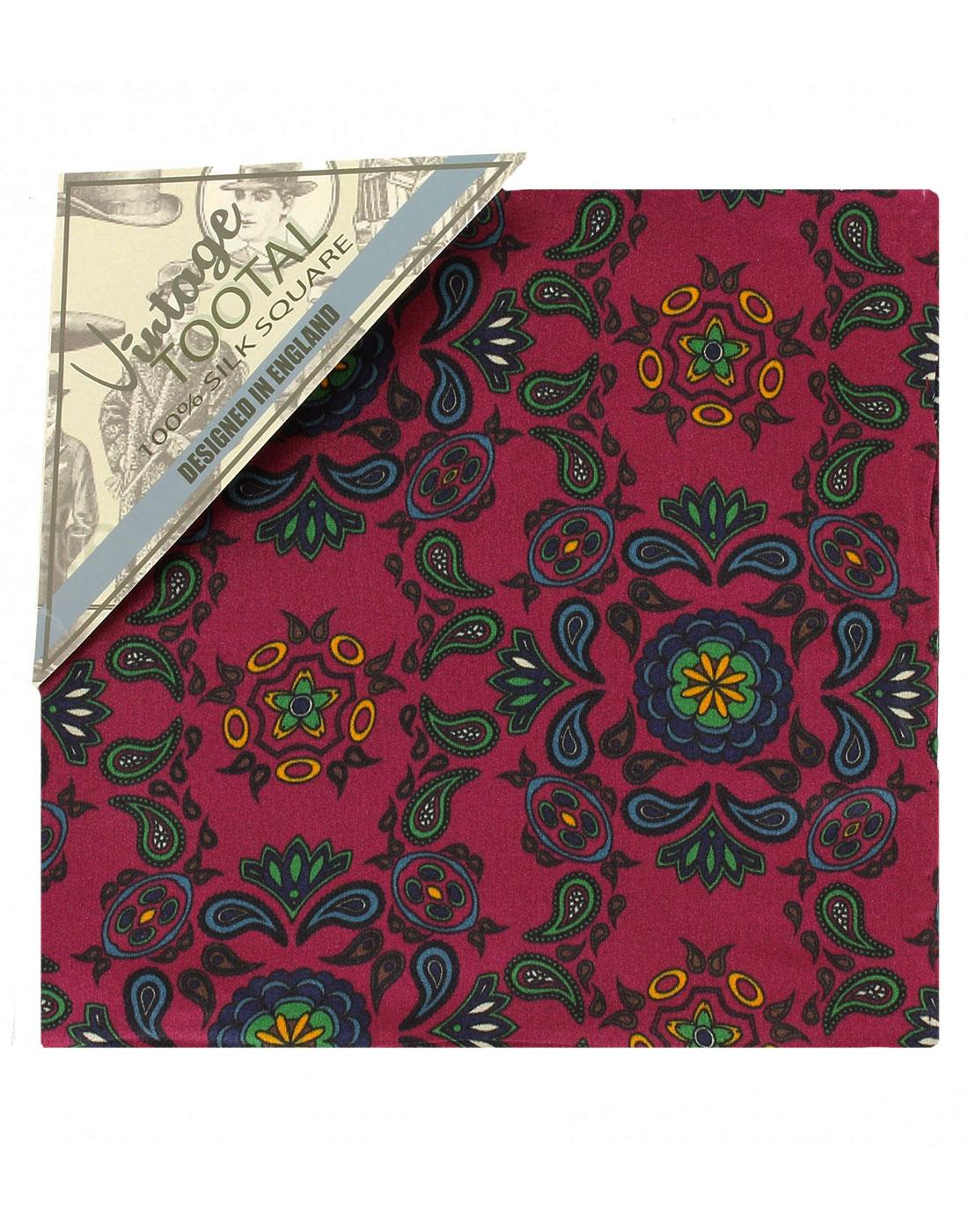 TOOTAL 60s Mod Paisley Silk Pocket Square Oxblood