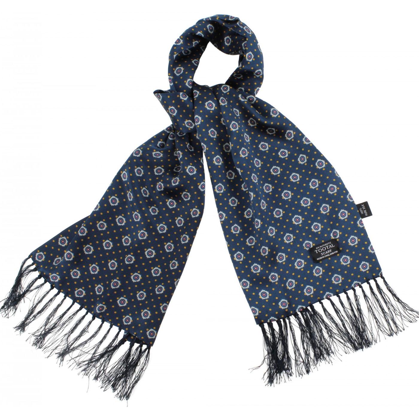 TOOTAL Retro 60s Mod Silk Geometic Floral Scarf in Navy