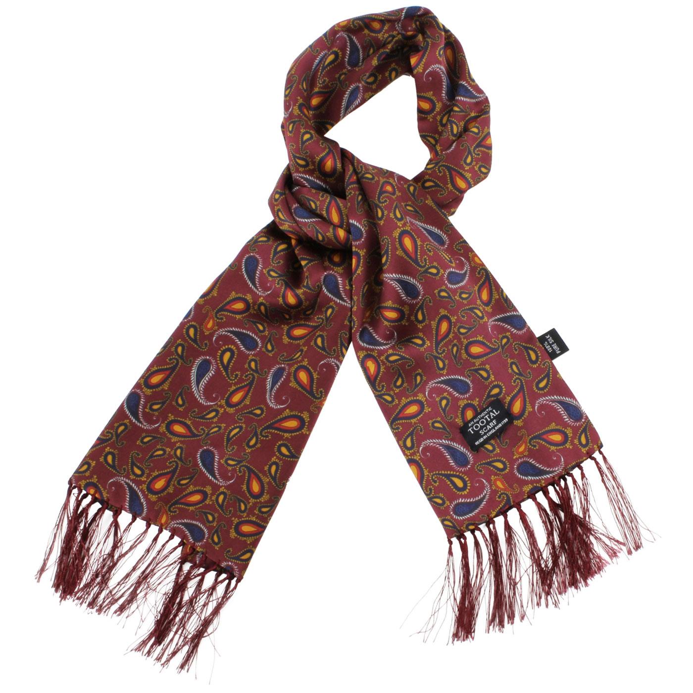 TOOTAL Retro 60s Mod Silk Paisley Scarf in Burgundy