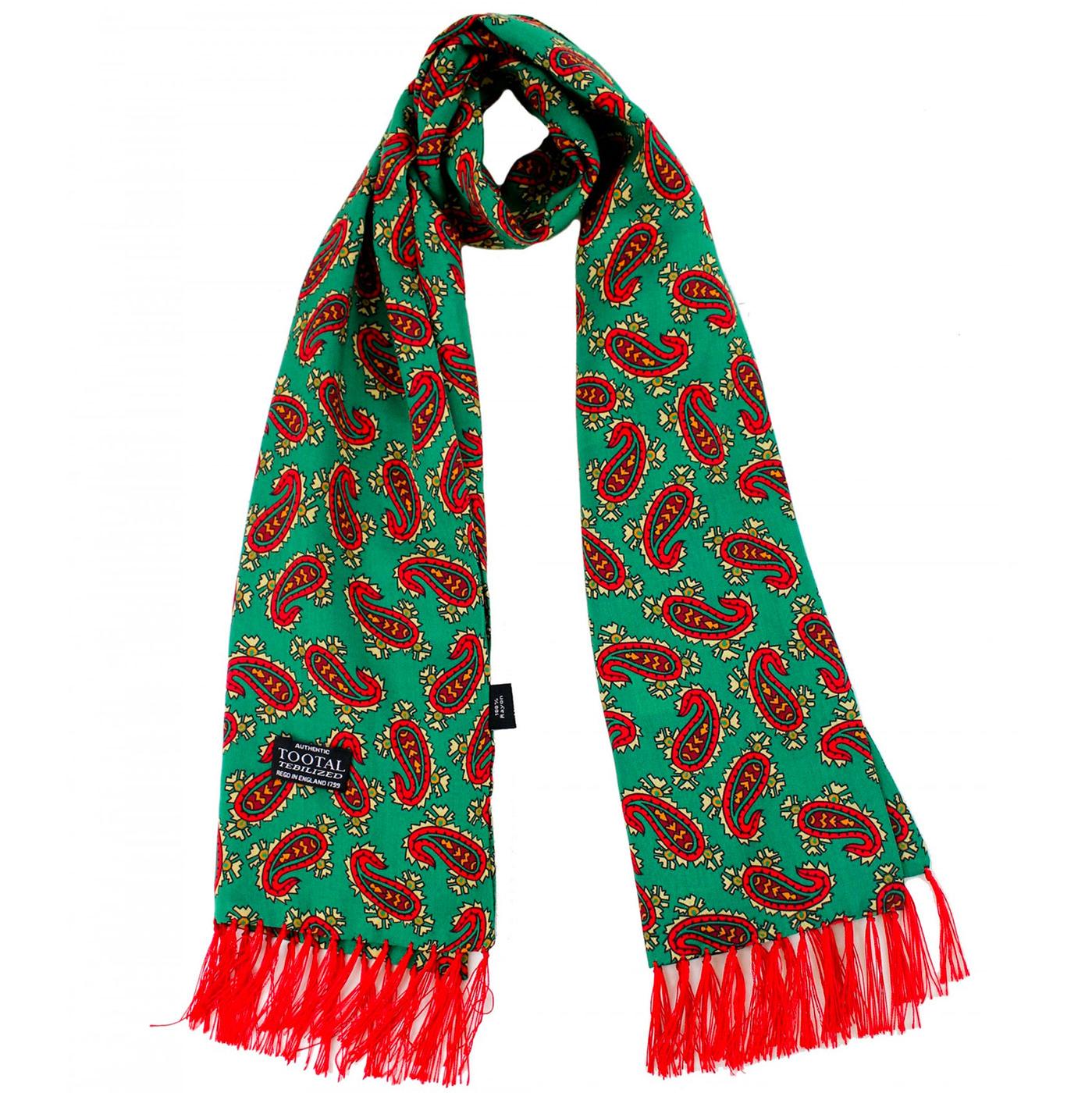 TOOTAL Retro Mod 60s Paisley Rayon Scarf in Green