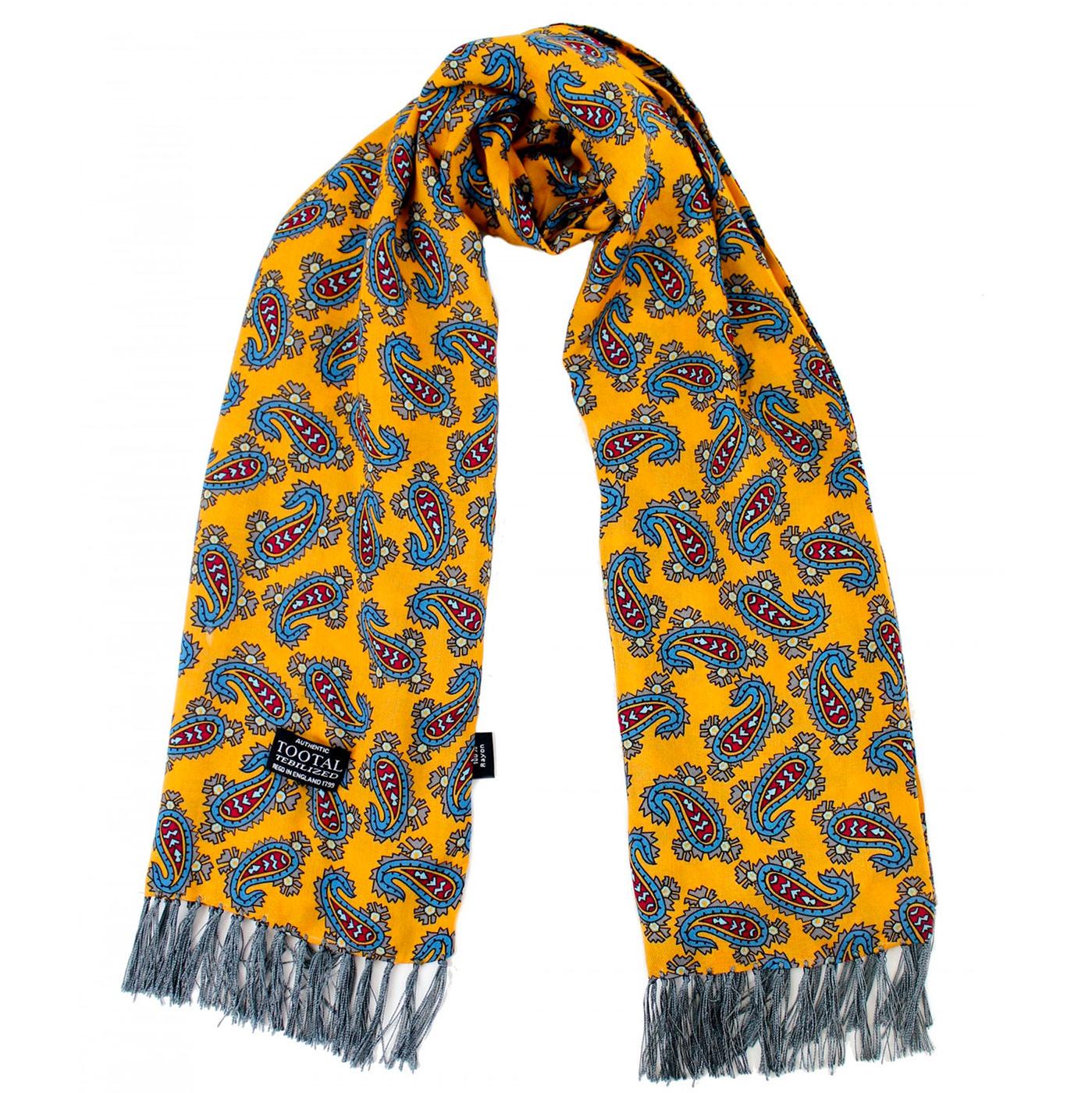 TOOTAL Retro Mod 60s Paisley Rayon Scarf in Yellow