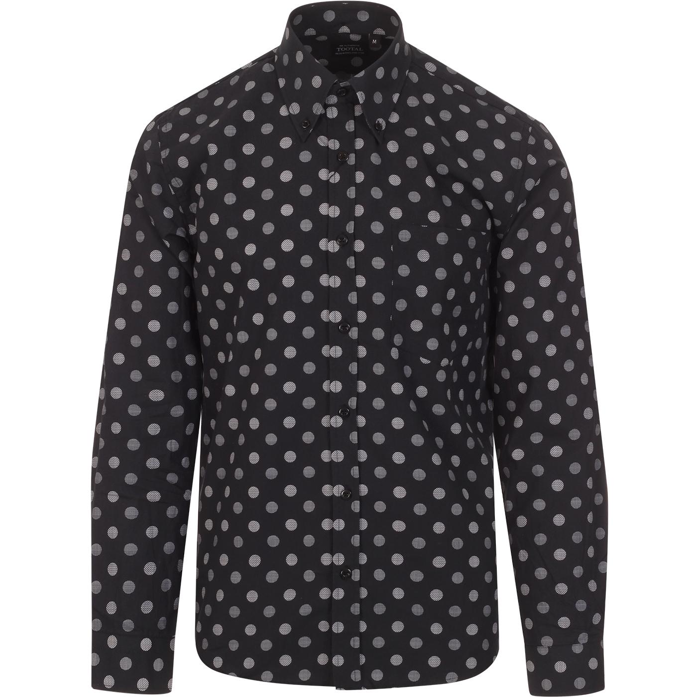 TOOTAL Men's Retro Mod Textured Polka Dot Shirt in Black