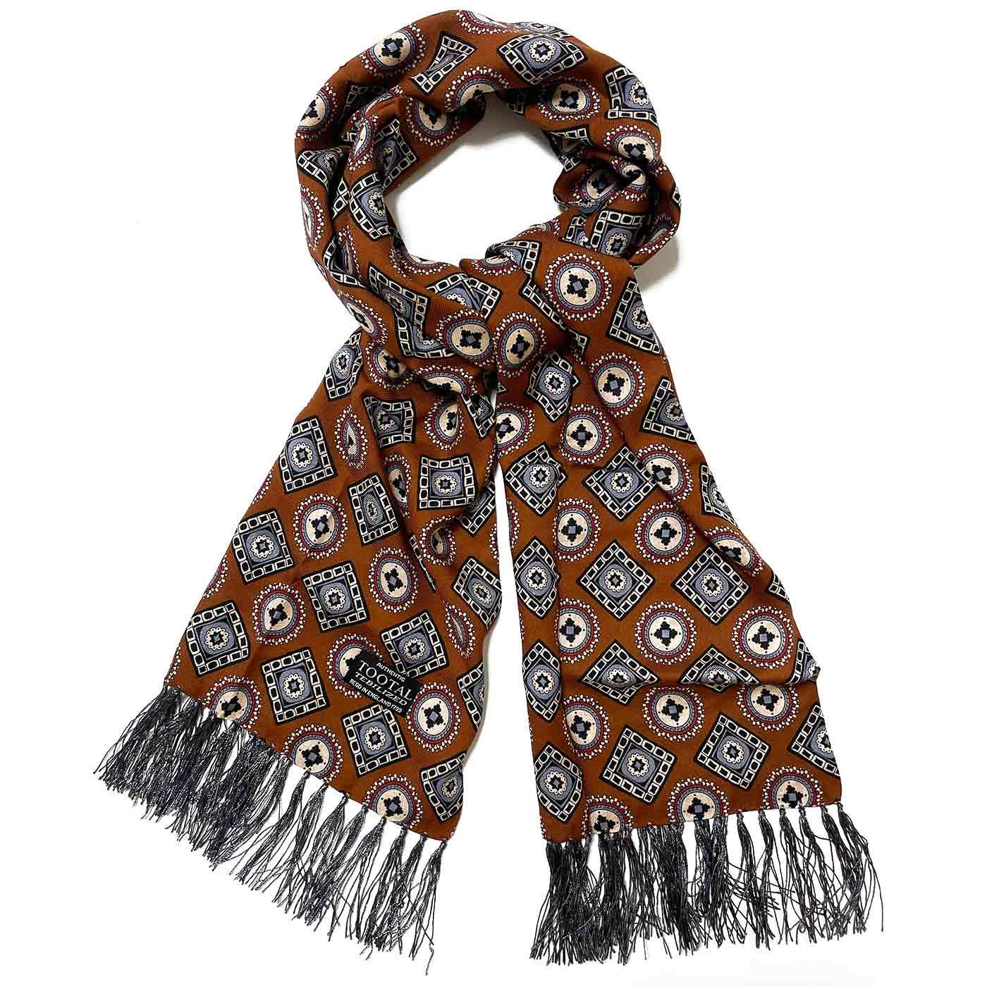 Tootal Circles Bronze Fringed Retro Rayon Scarf 