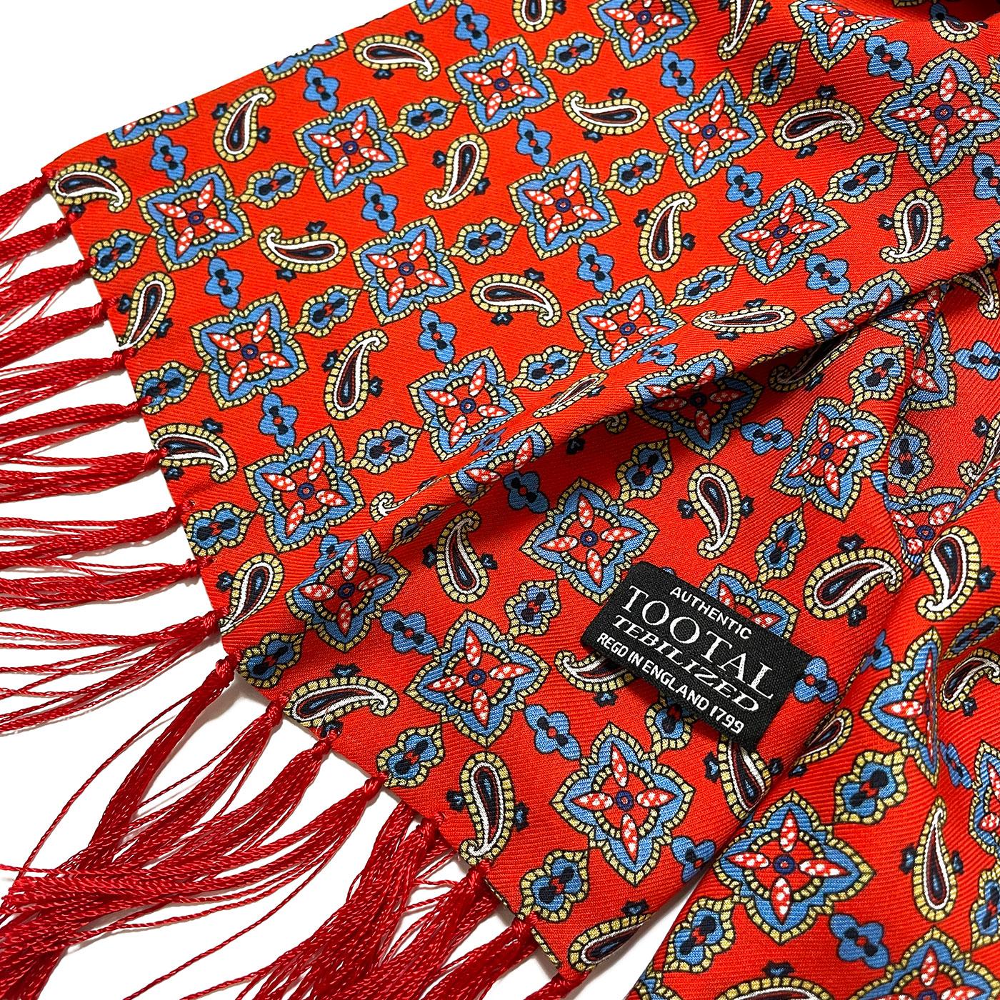 TOOTAL Geo Paisley Fringed Retro 60s Mod Rayon Scarf in Red