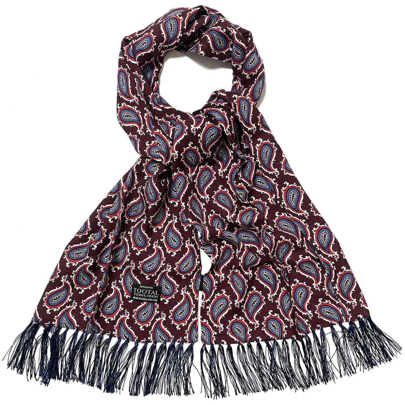 Tootal Burgundy Paisley Mod Fringed Rayon Scarf 