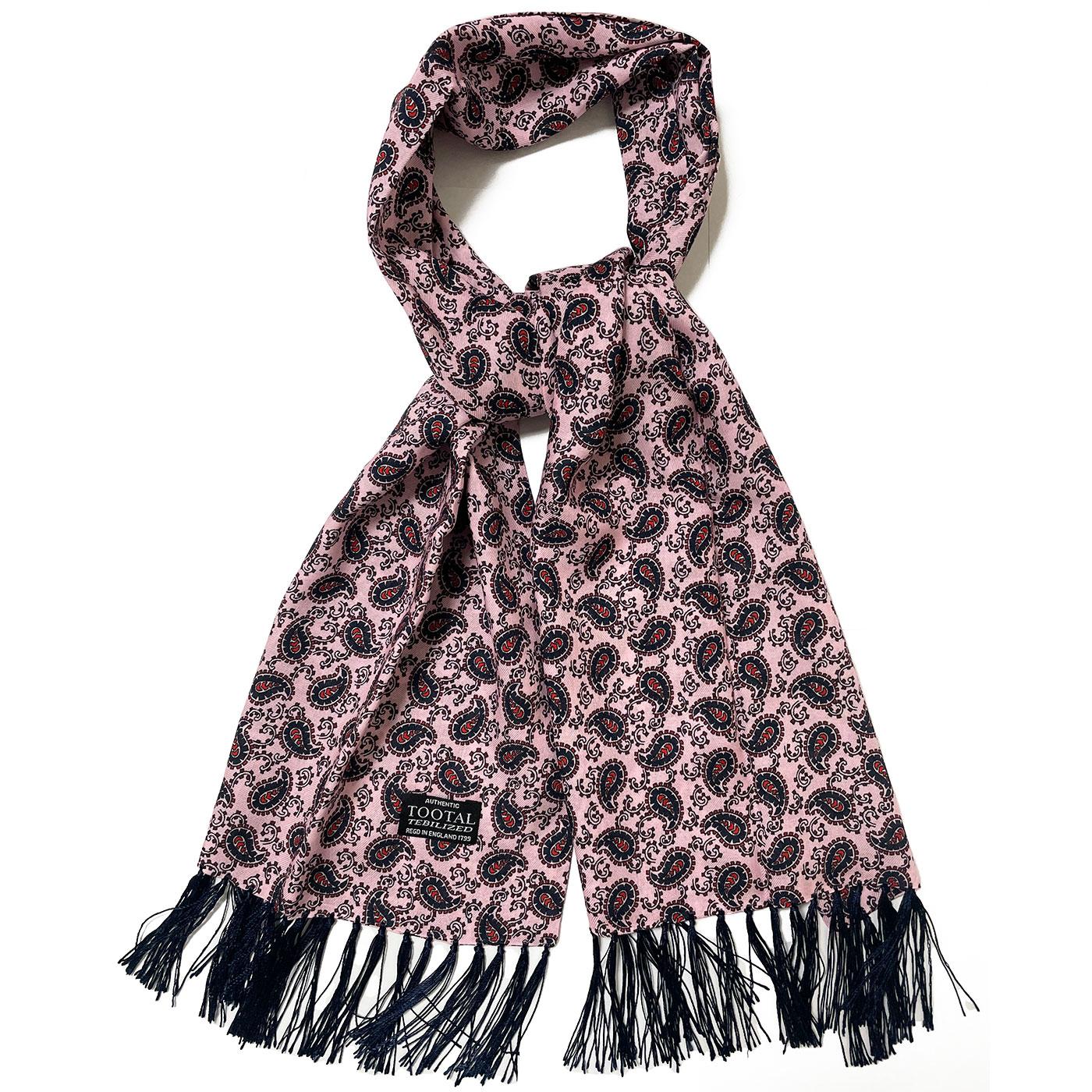 TOOTAL Paisley Fringed Retro Mod Rayon Scarf Pink