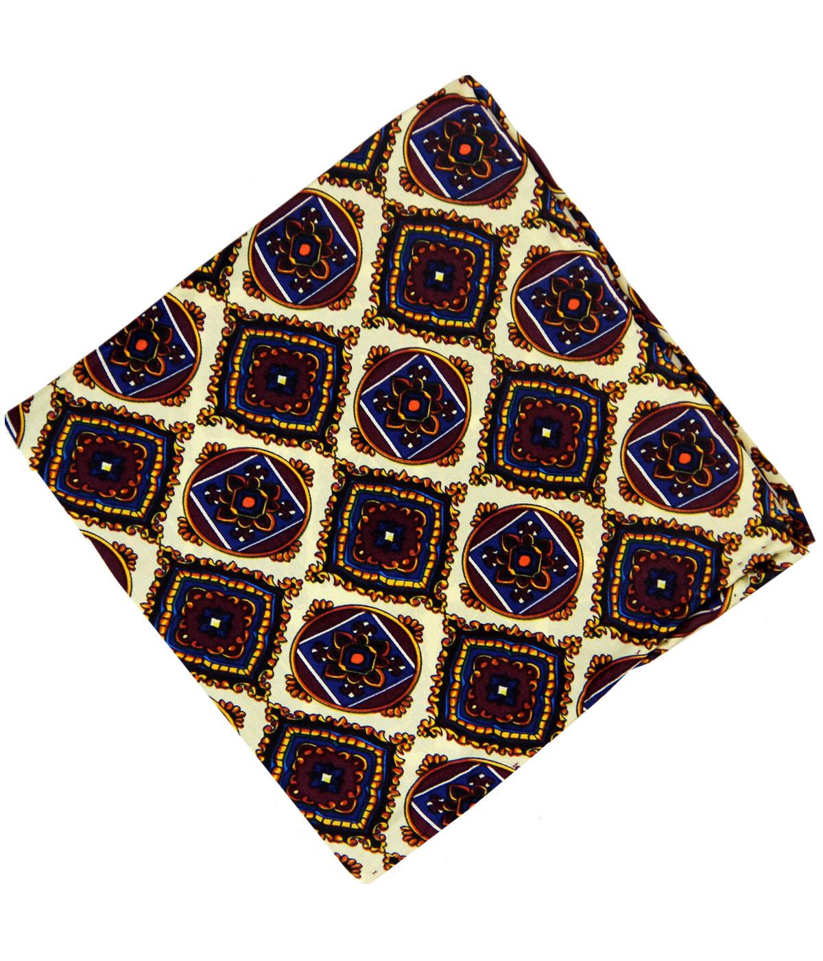 TOOTAL 1960s Mod Floral Mosaic Silk Pocket Square