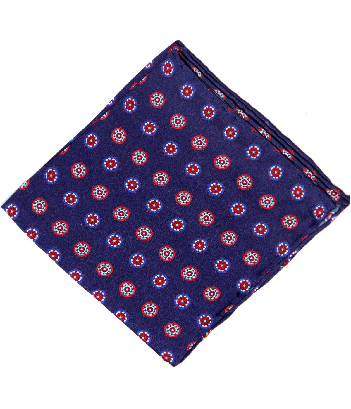 TOOTAL 1960s Mod Roses Print Silk Pocket Square