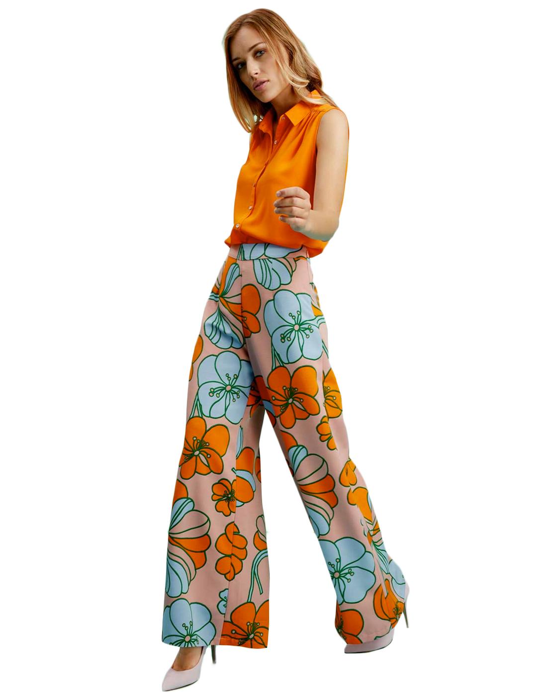 TRAFFIC PEOPLE Throwback Retro 60s Flared Flower Power Trousers