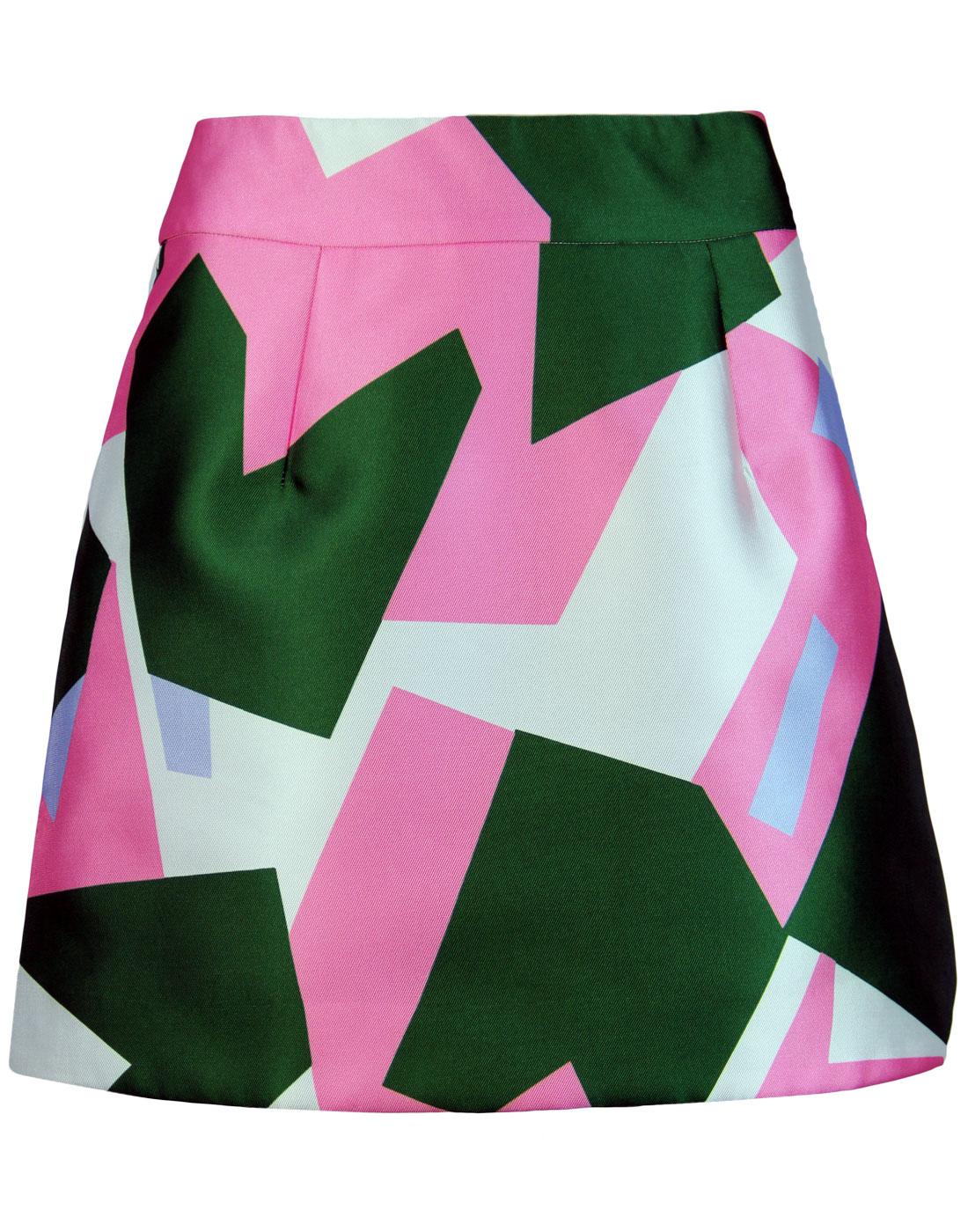 TRAFFIC PEOPLE A Mini Retro Geo Print Mini Skirt in Green/Pink