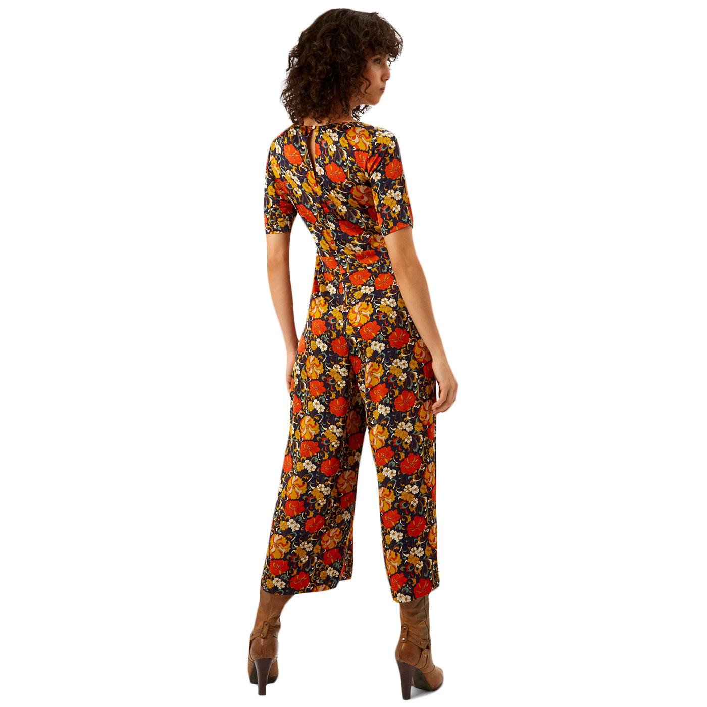 TRAFFIC PEOPLE Bianca 70s Retro Floral Jumpsuit In Navy