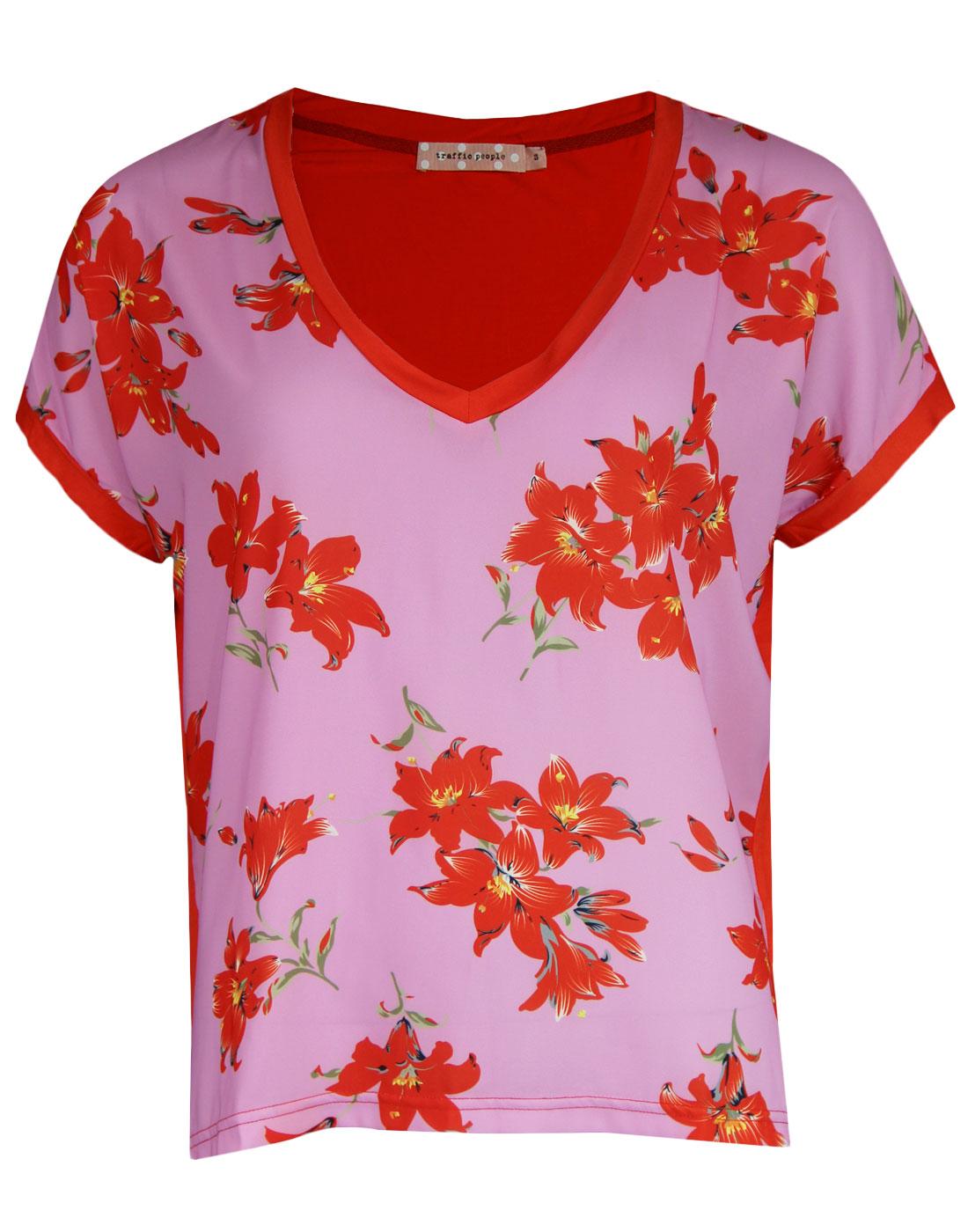 Two Faced TRAFFIC PEOPLE Retro Floral Tee Pink