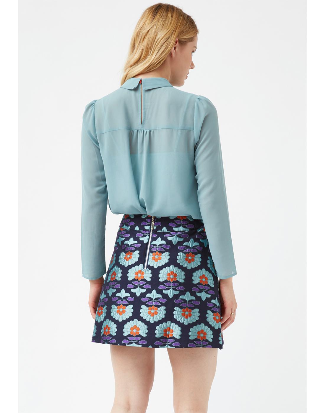 TRAFFIC PEOPLE Flowers of Fortune Mod 60s Mini Skirt in Blue