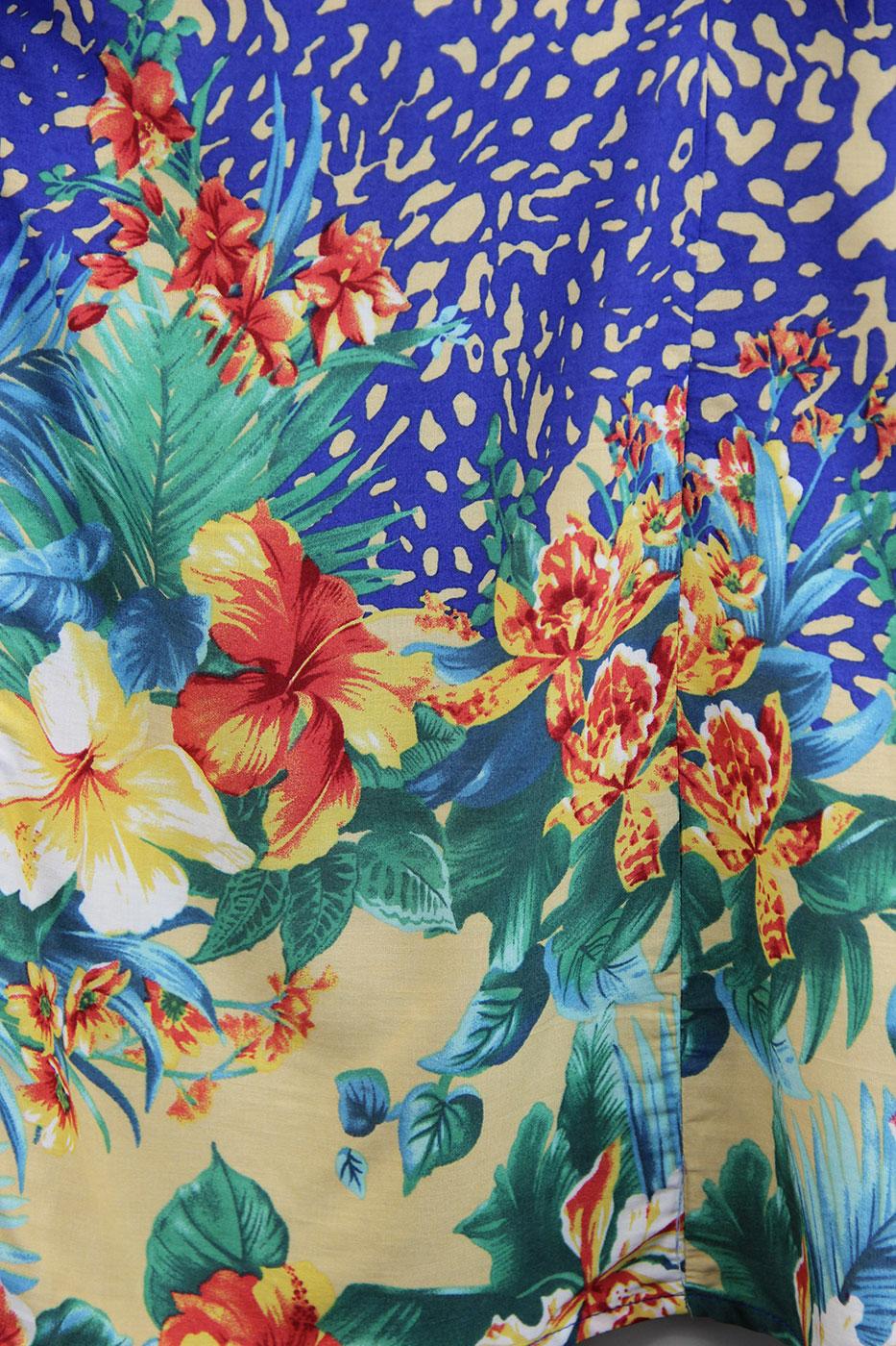 TRAFFIC PEOPLE Aloha Aina Retro 70s Floral Smock Dress in Blue