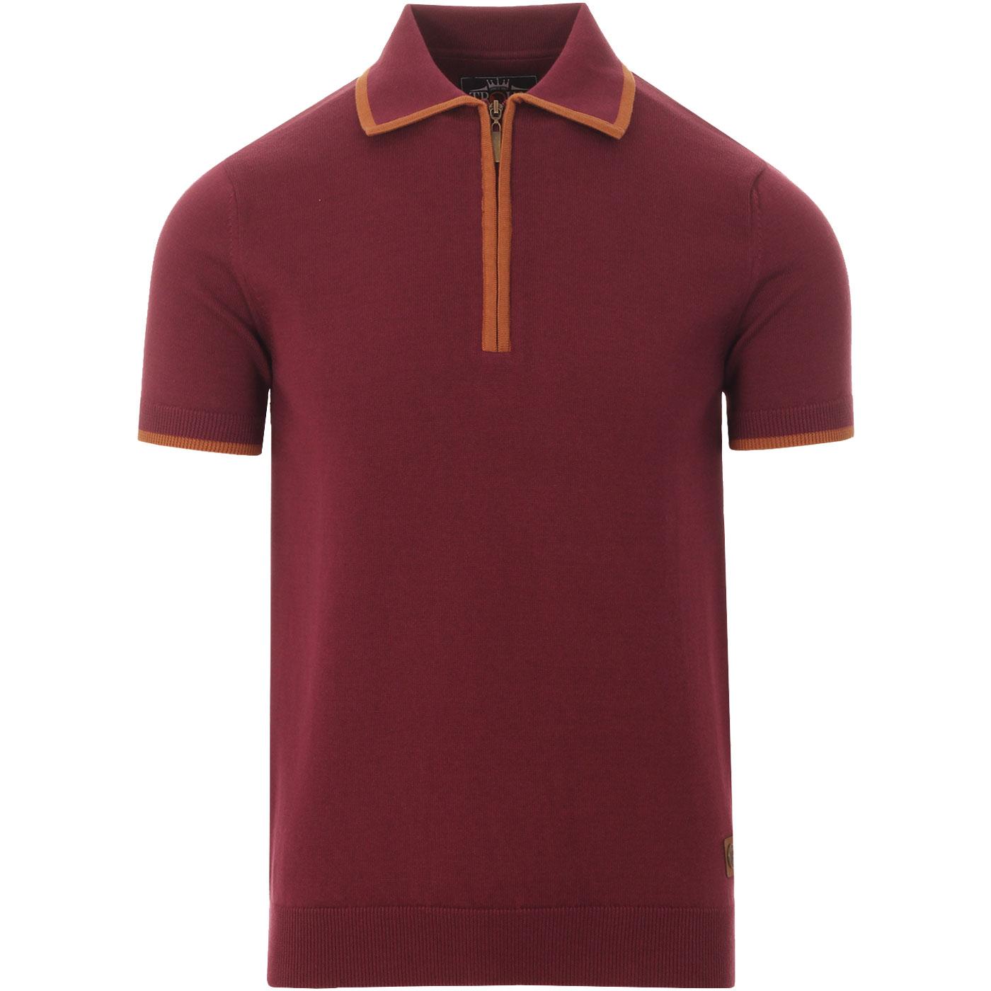 TROJAN RECORDS Mod Zip Placket Knitted Polo Top P