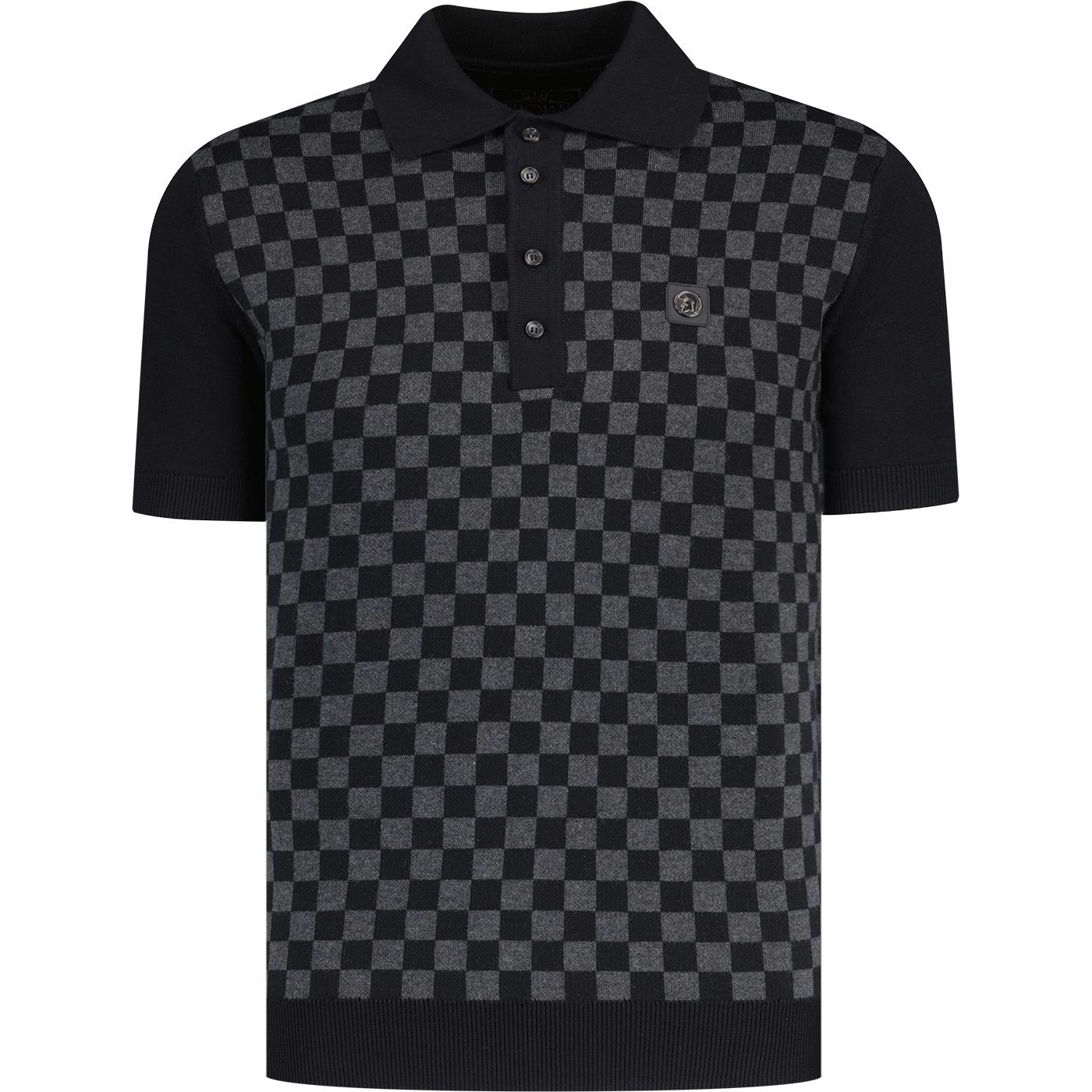 Trojan Chequerboard Panel Knitted Mod Polo Shirt B