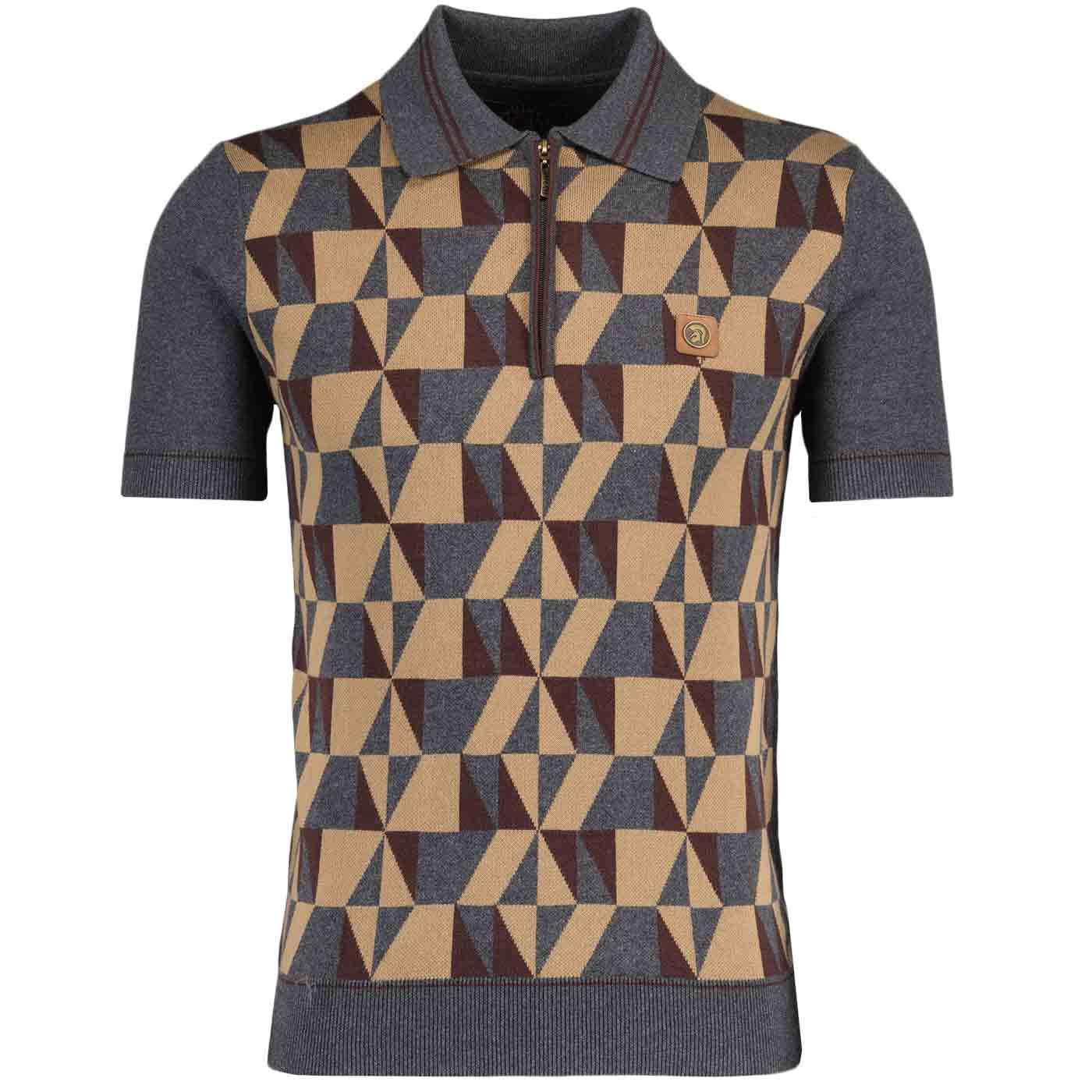 Trojan Geometric Jacquard Panel Zip Neck Polo C