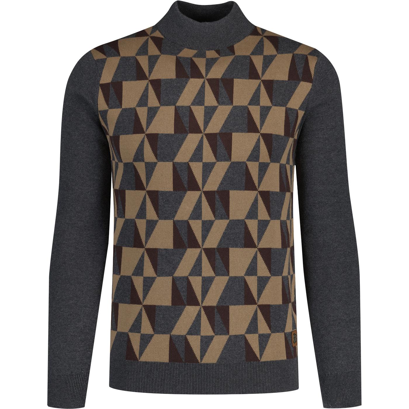 Trojan Retro Geometric Panel Turtleneck Jumper C