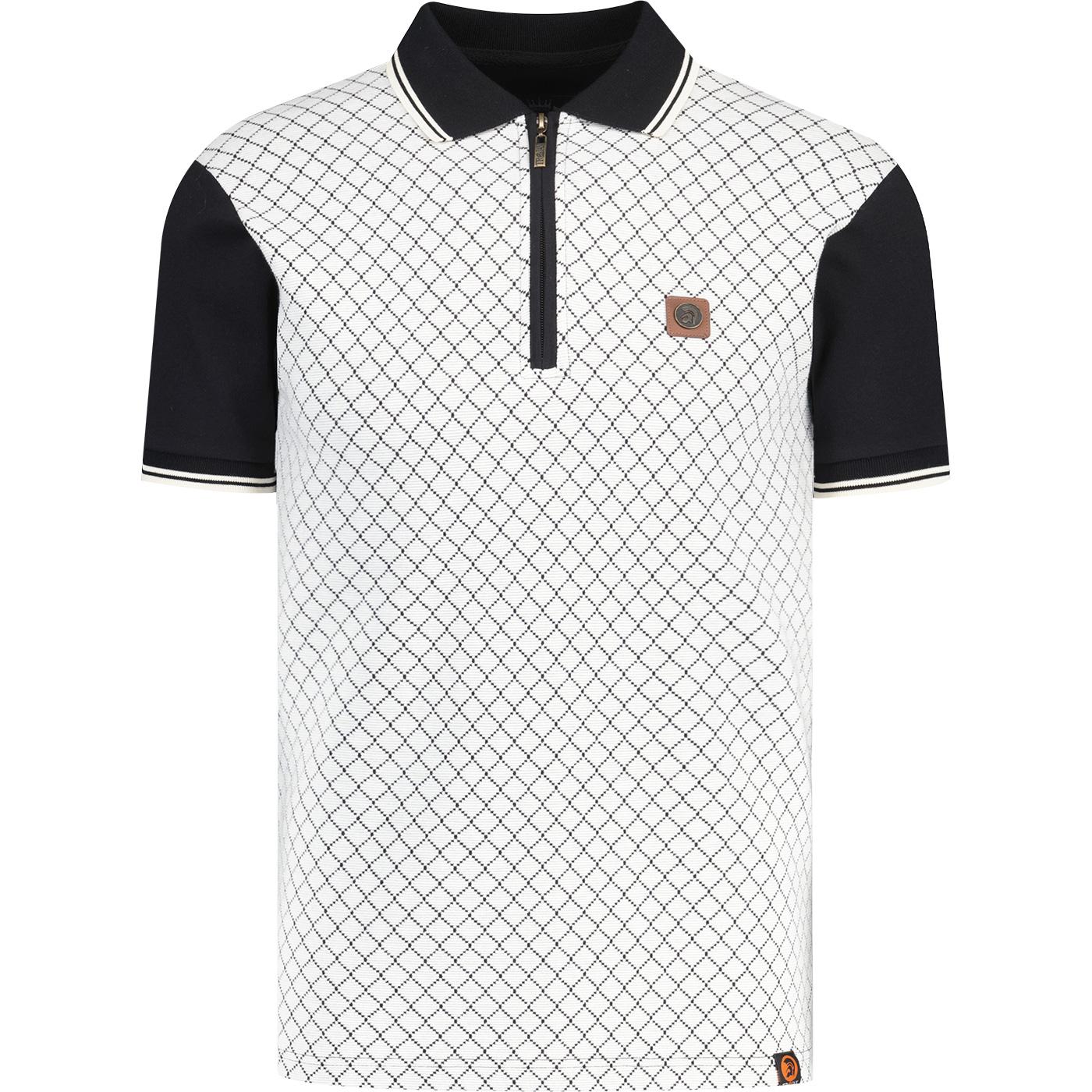 Trojan Ottoman Rib Jacquard Panel Zip Neck Polo B