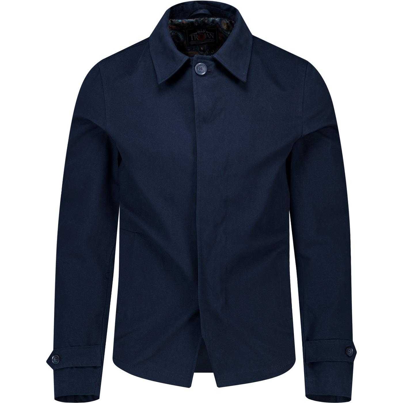 Trojan 60s Paisley Trim Fly Front Car Coat (Navy)