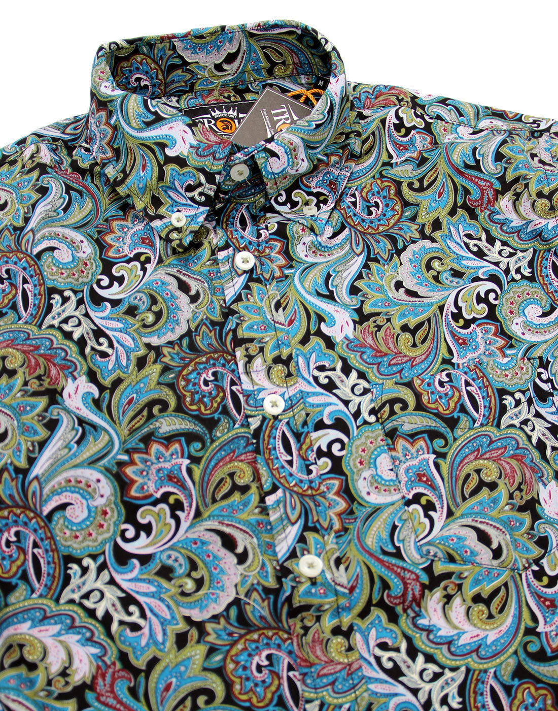 TROJAN RECORDS 60s Mod Psychedelic Floral Paisley Shirt in Black