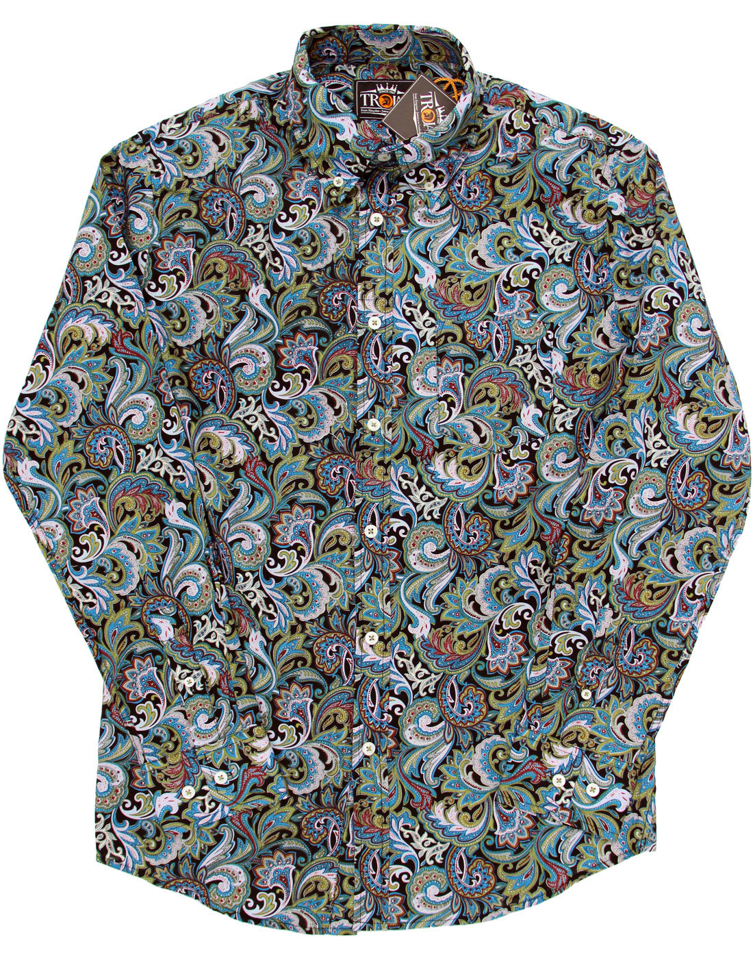 TROJAN RECORDS 60s Mod Psychedelic Floral Paisley Shirt in Black