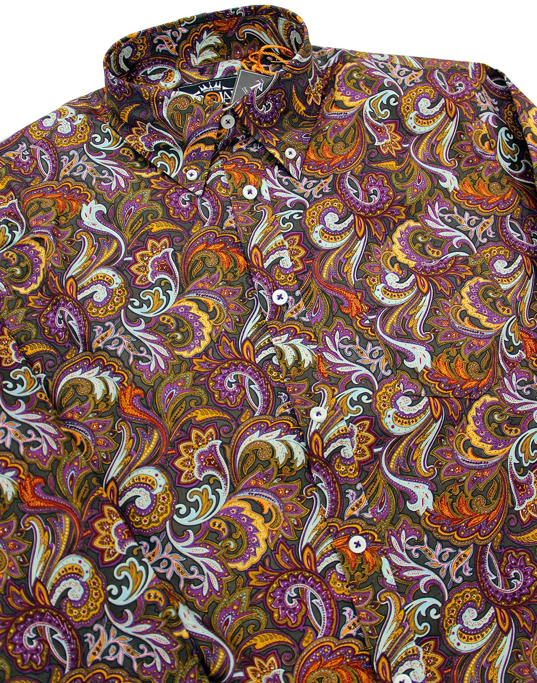 TROJAN RECORDS 60s Mod Psychedelic Floral Paisley Shirt Chocolate