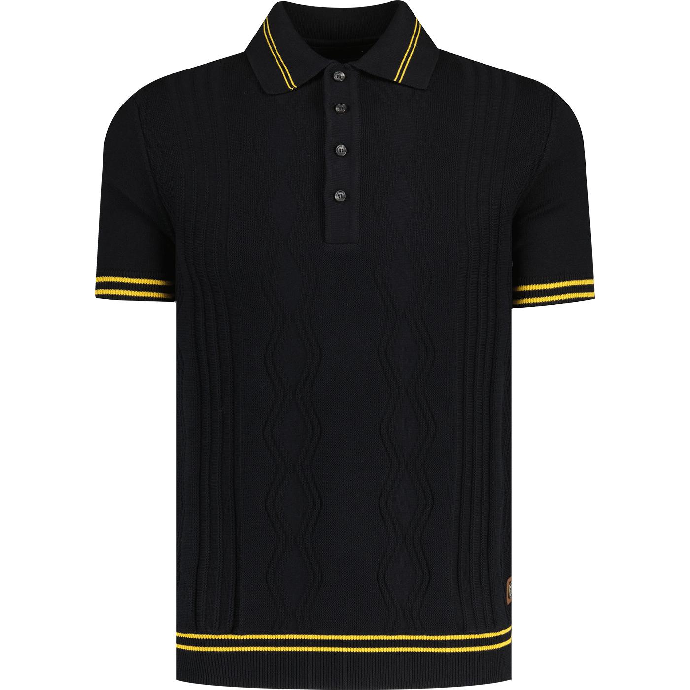 Trojan Retro Pointelle Knit Mod Tipped Polo Shirt 