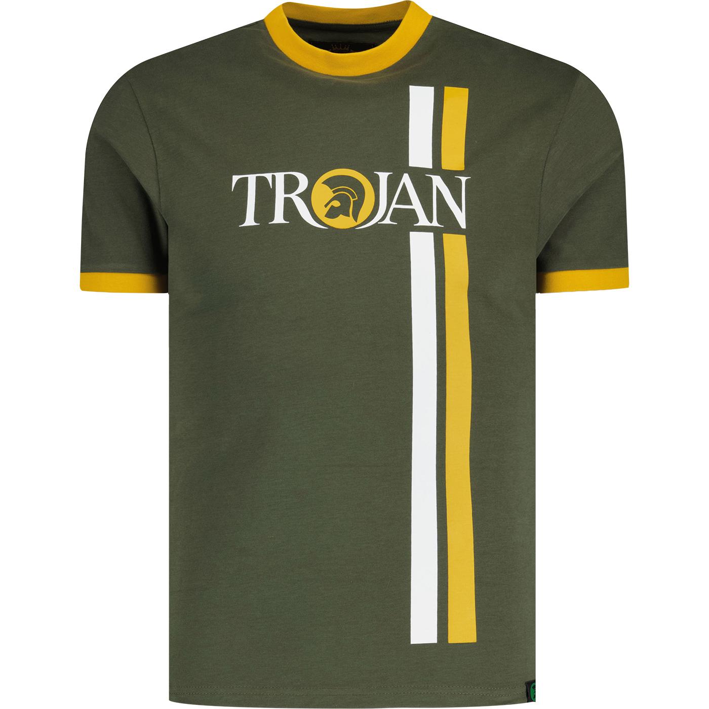 Trojan Records Retro Racing Stripe Logo Tee Army 