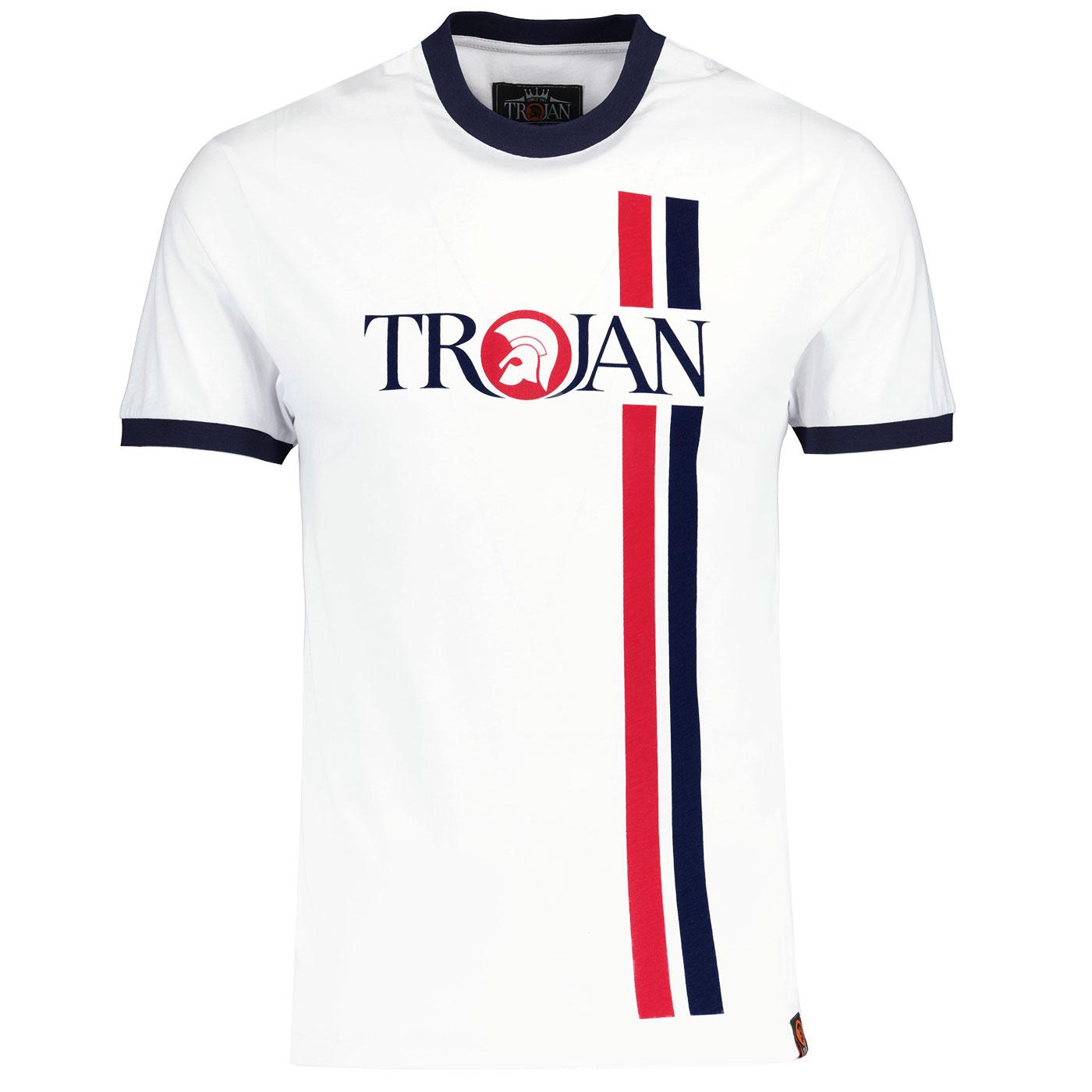 Trojan Records Retro Racing Stripe Logo Tee White