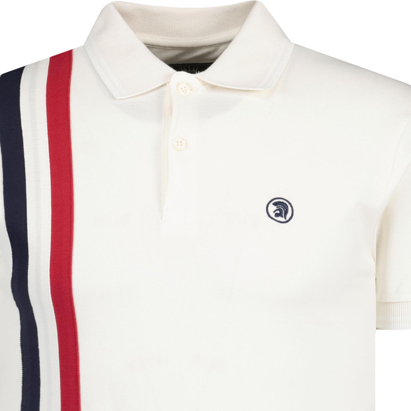 Trojan Records Retro Racing Speedway Stripe Pique Polo Ecru