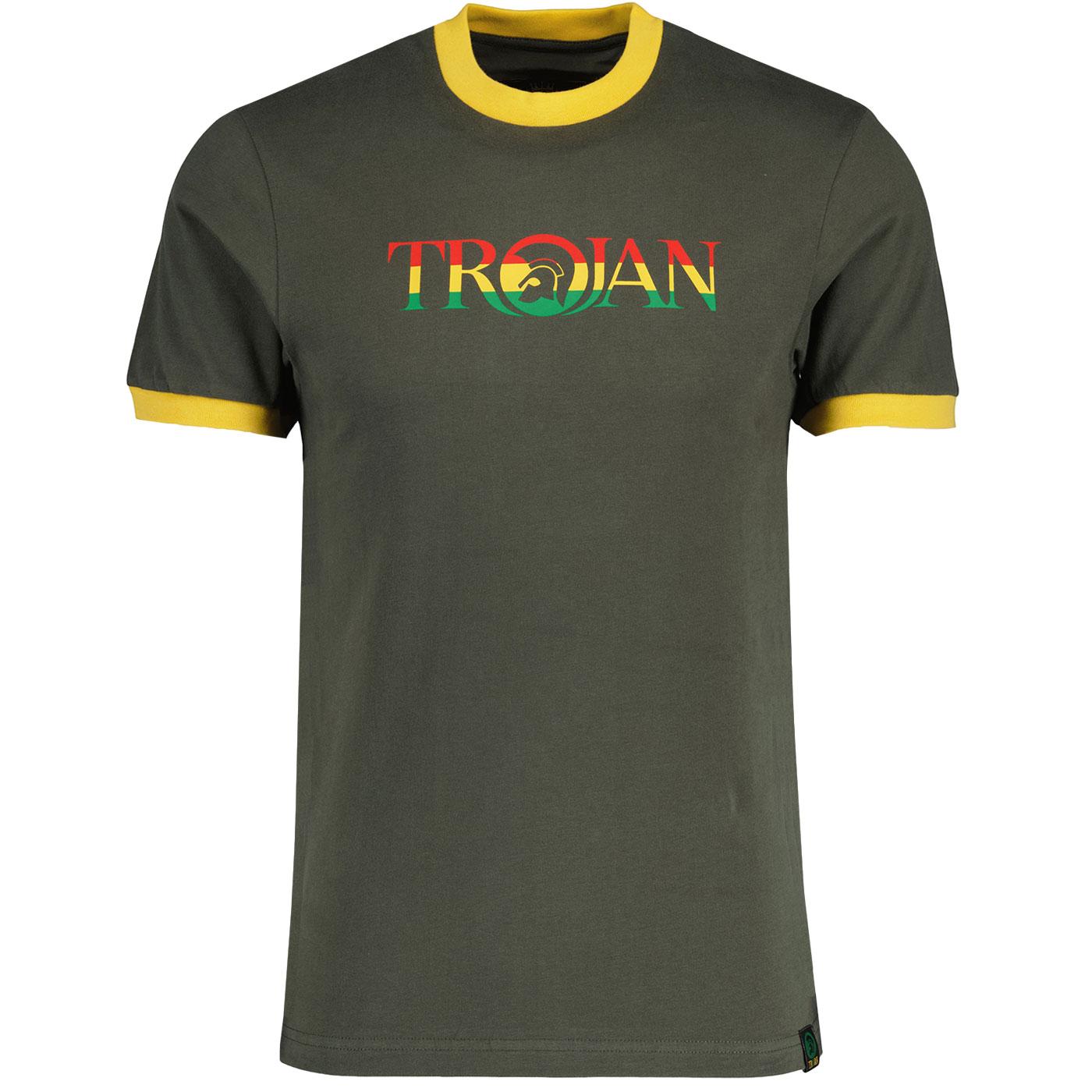 TROJAN RECORDS Retro Logo Ringer T-Shirt (Army)