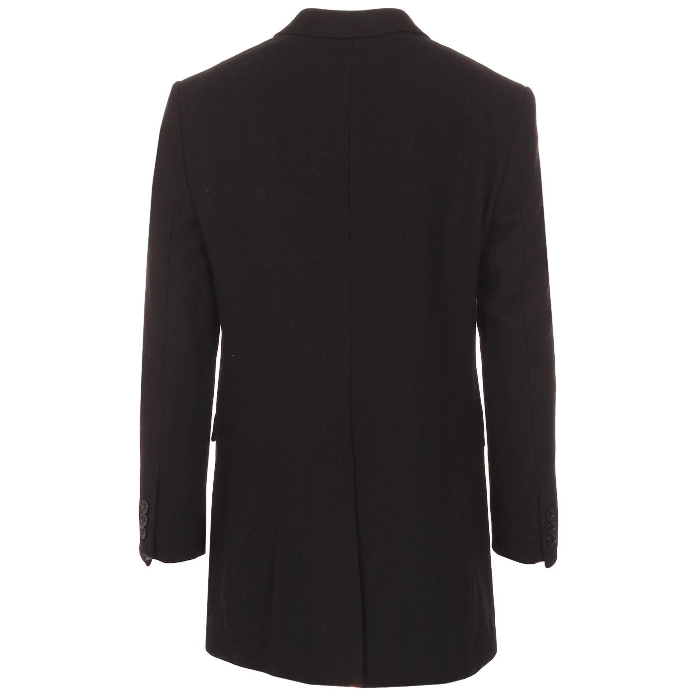 TROJAN RECORDS Men's Mod Velvet Collar Dress Coat Black