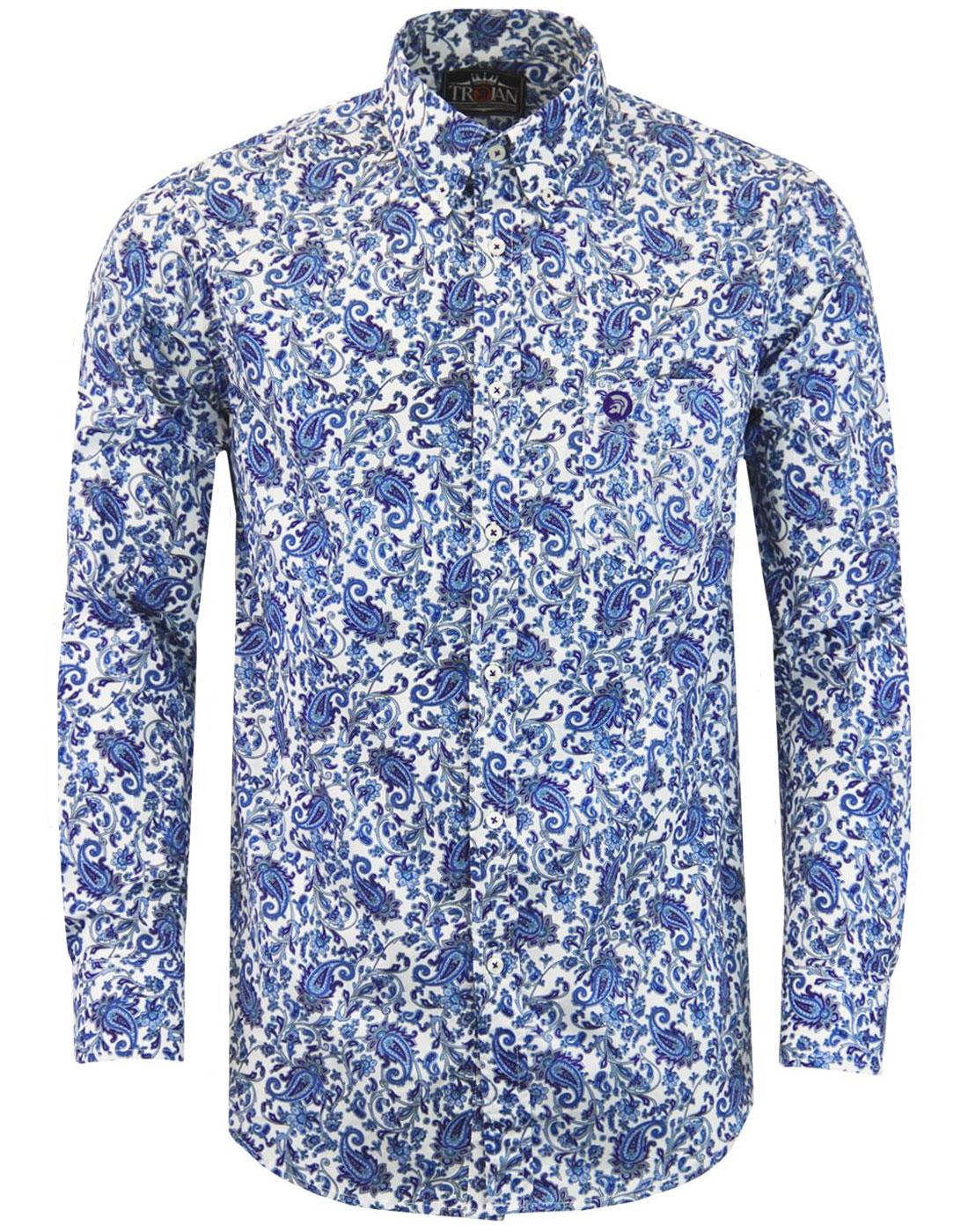 TROJAN RECORDS 1960s Mod Floral Paisley Psychedelic Shirt White