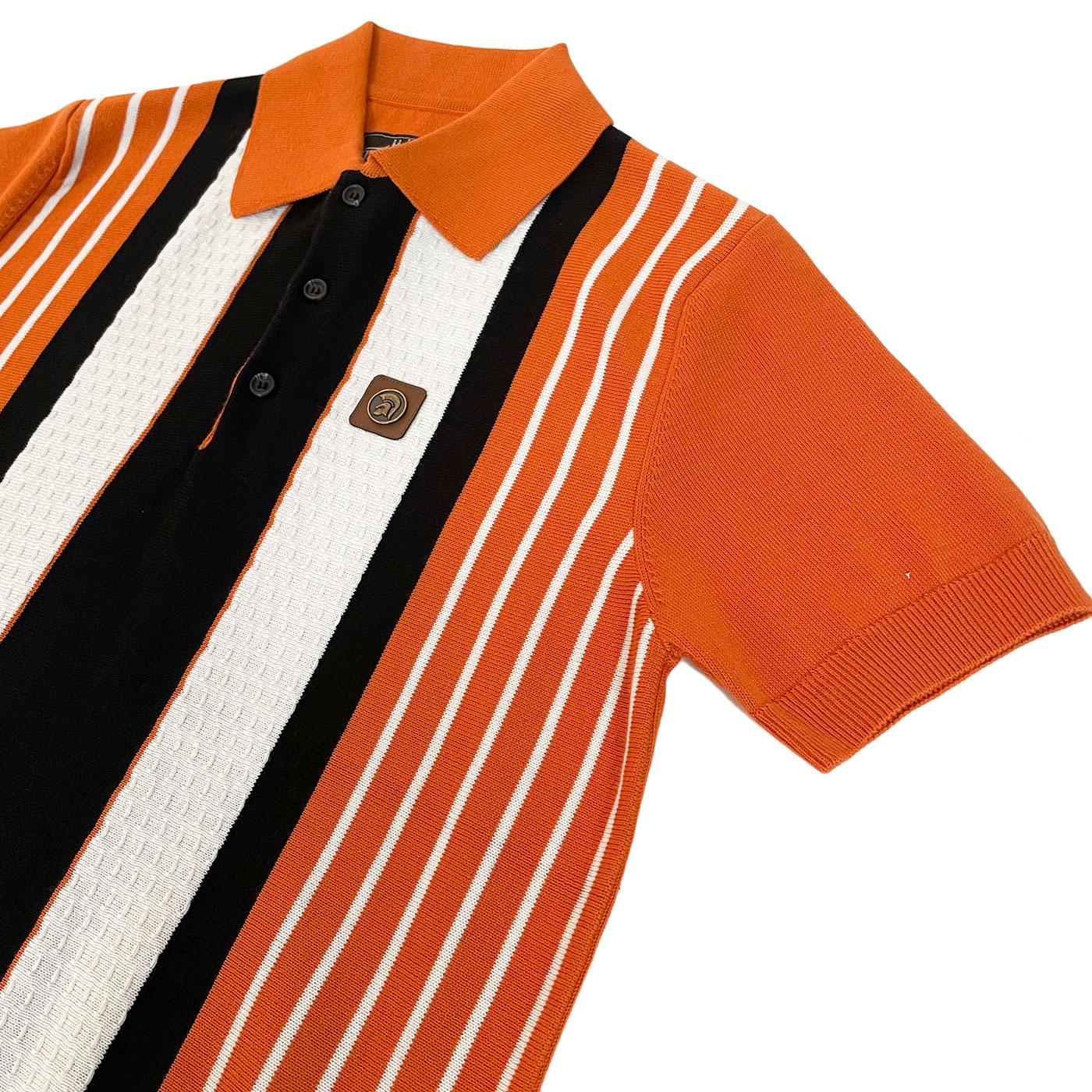 TROJAN RECORDS 60s Mod Textured Stripe Knit Polo Orange