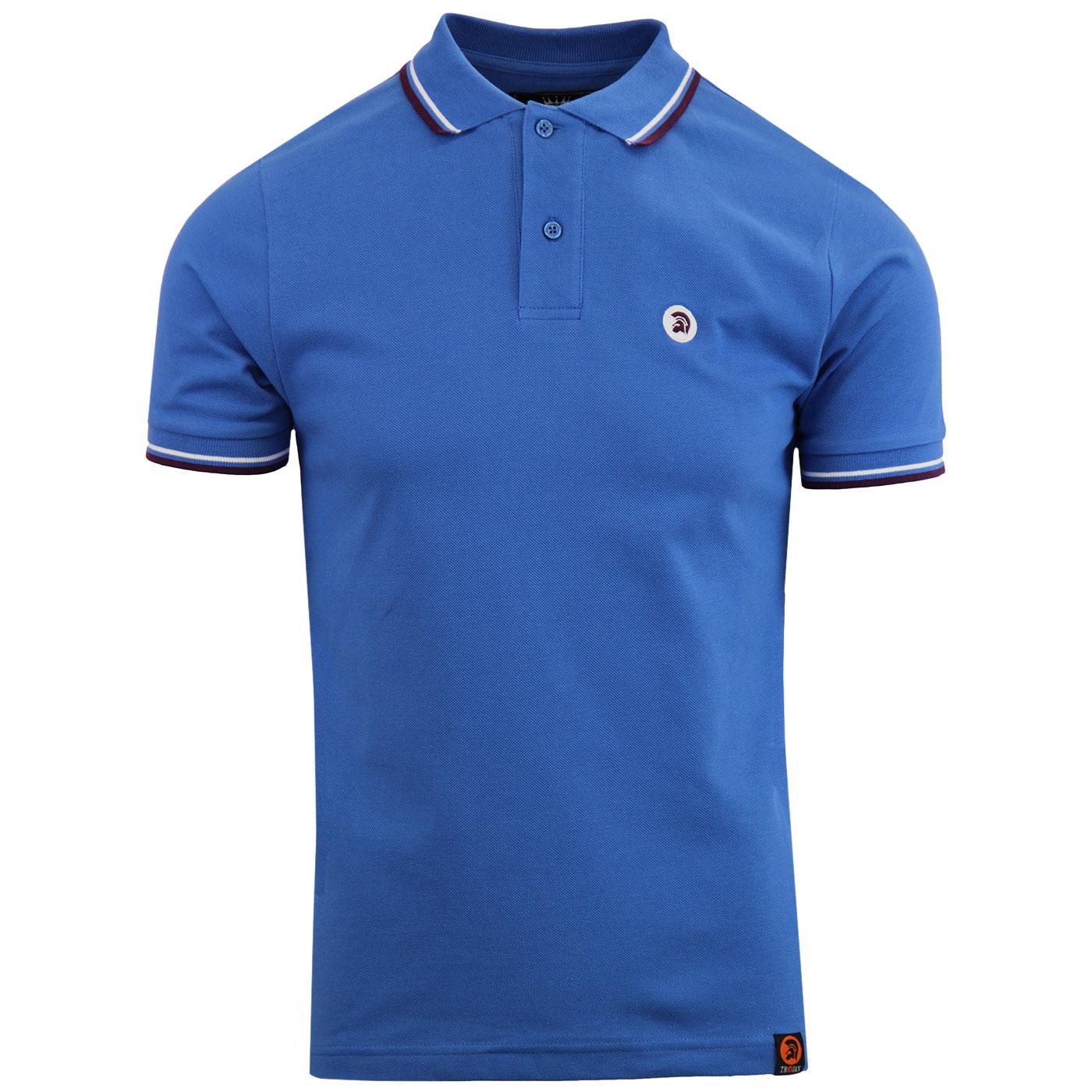 TROJAN RECORDS Men's Mod Tipped Pique Polo in Sapphire