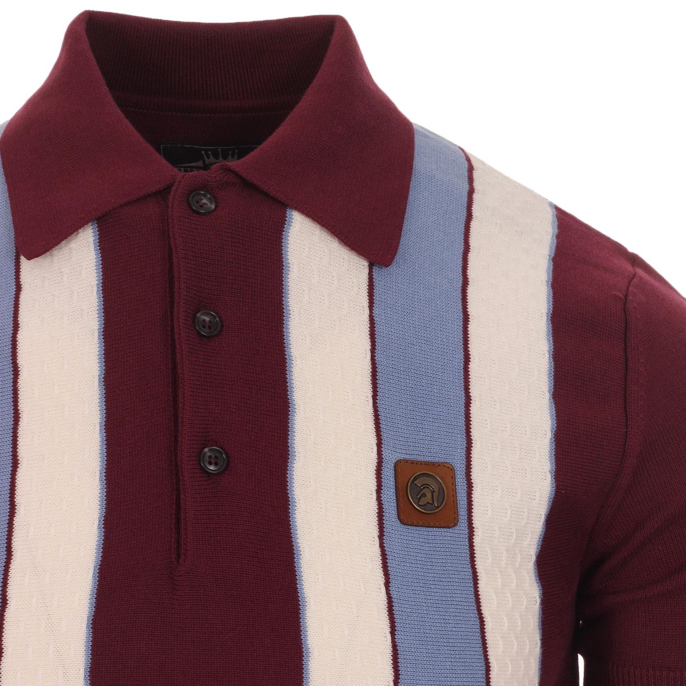 Trojan Records Port Stripe Fine Gauge  Brick Front Knitted Polo Shirt