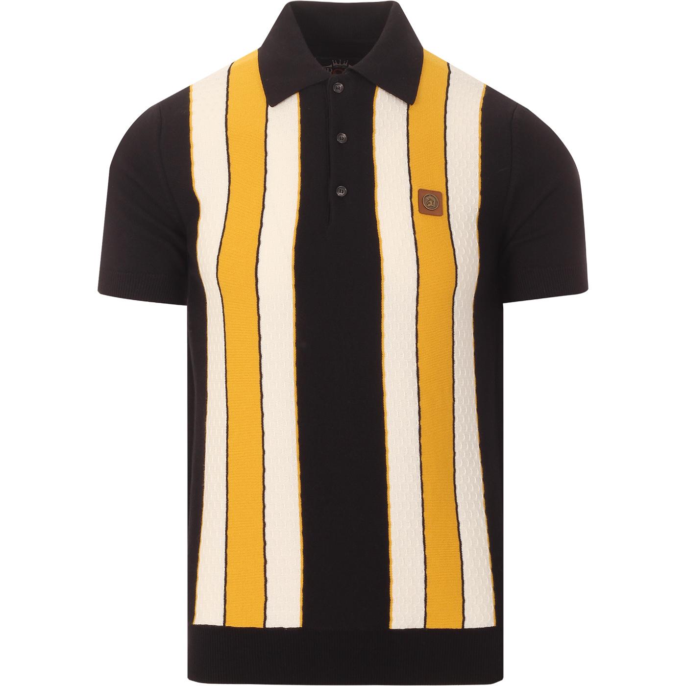 TROJAN RECORDS Retro Mod Dobby Stripe Panel Polo B
