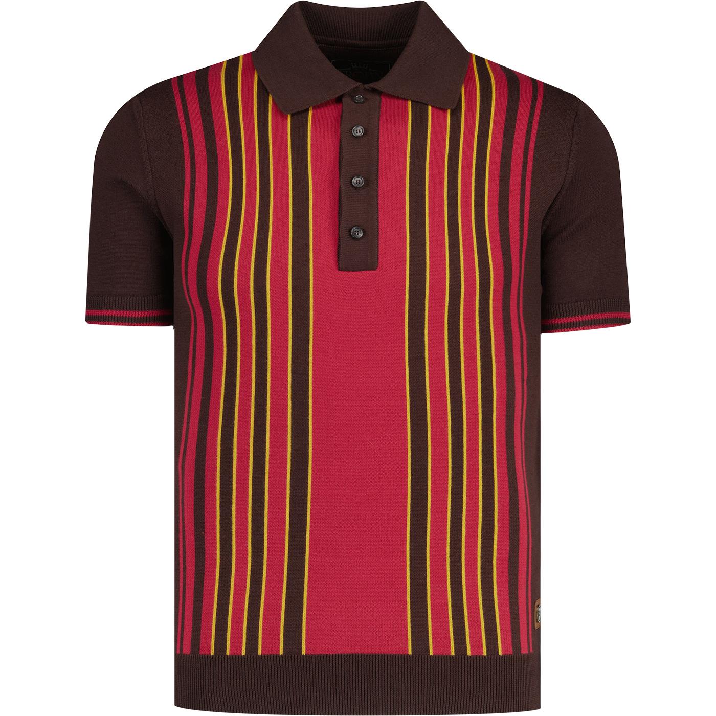 Trojan Stripe Front Panel Knitted Mod Polo Shirt C