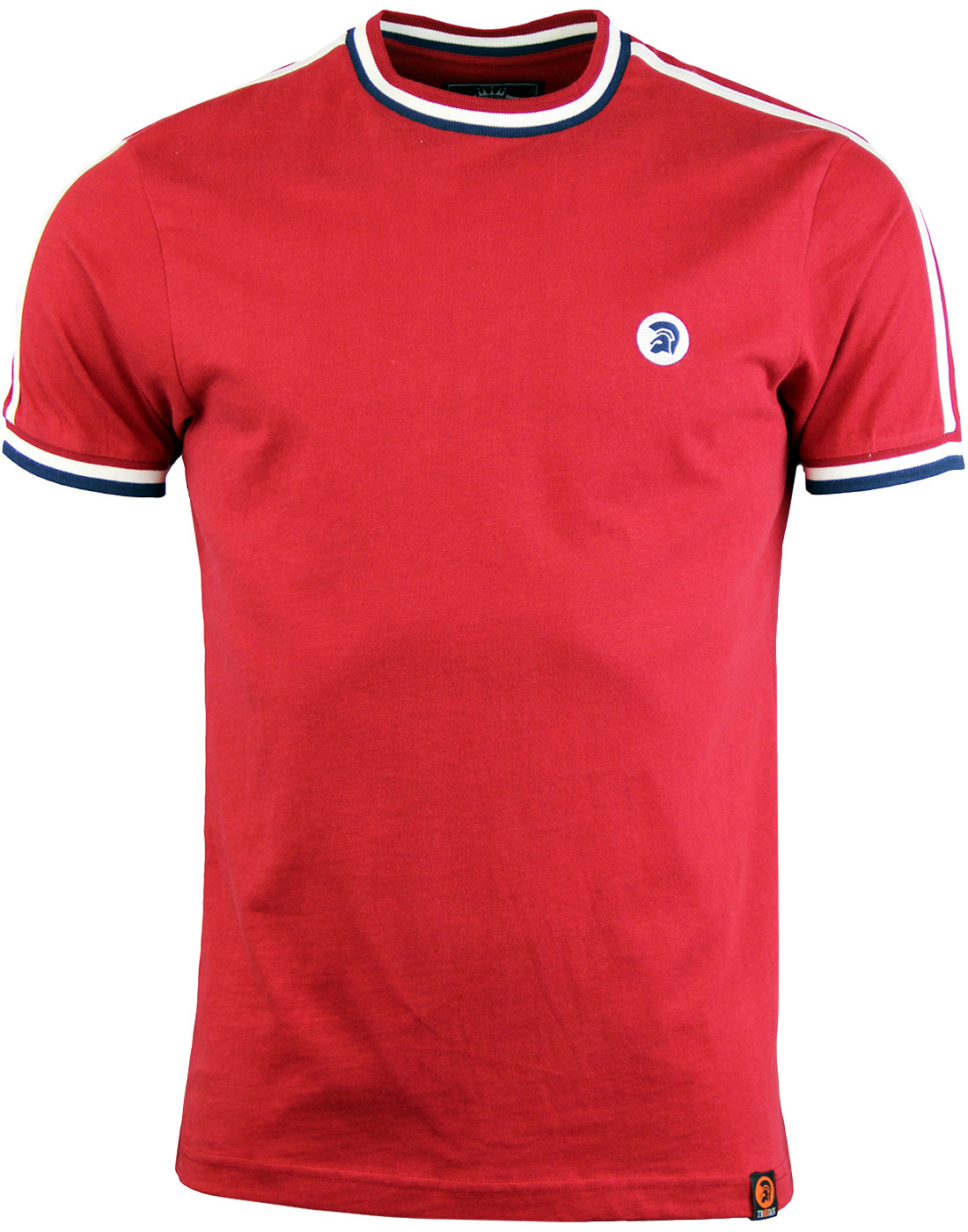 TROJAN RECORDS Mens Mod Twin Stripe 70s T-Shirt in Blood Red