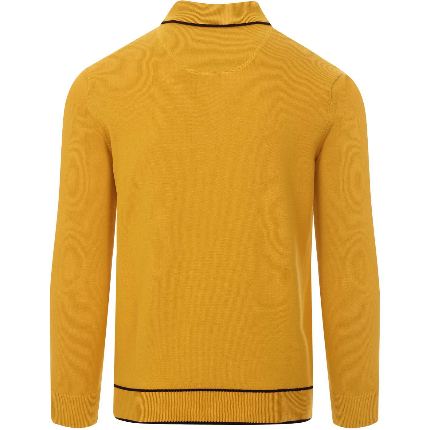 TROJAN RECORDS Mod Waffle Panel Knit Polo Shirt in Mustard